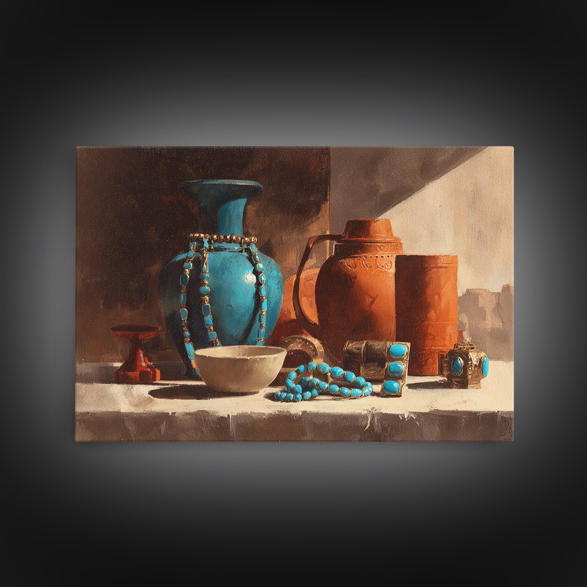 Adobe Doorway with Turquoise Blue Shadow Canvas Print, Southwestern Art, Antique Oil Painting, Southwestern Decor, Mesa, SOU-3x2-33
