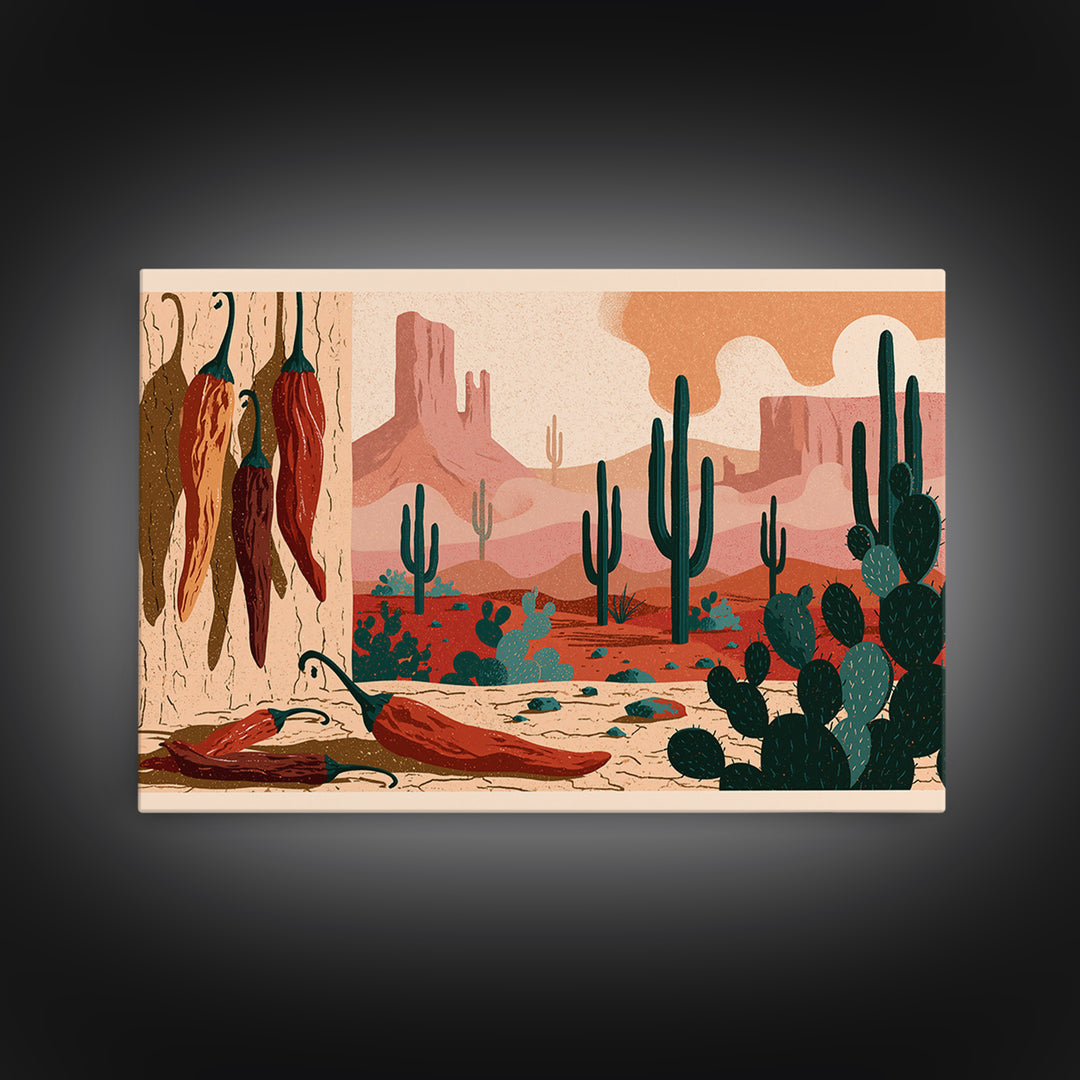 Dried Chili Peppers and Adobe Texture Canvas Print, Southwestern Art, Boho Wall Decor, Southwestern Decor, Oil Painting, Mesa, SOU-3x2-4