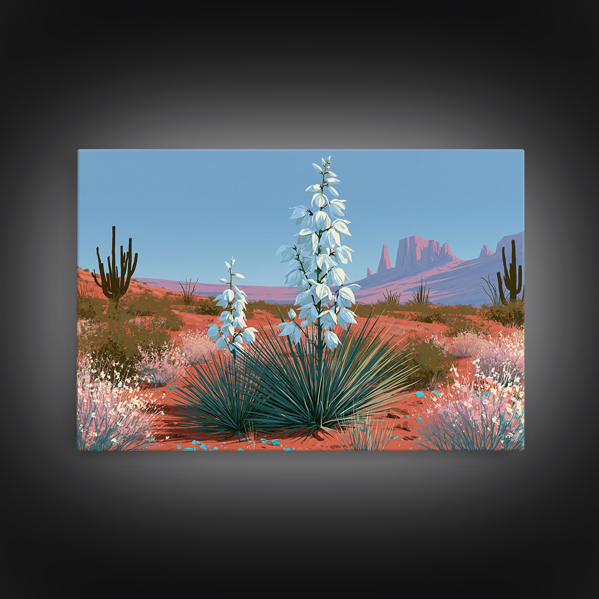 Yucca Blooms Against Clear Blue Sky Canvas Print, Southwestern Art, Gallery Decor, Southwestern Decor, Fine Art, Mesa, SOU-3x2-48
