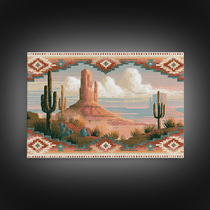 Navajo Geometric Pattern Framed Canvas Print, Southwestern Art, Southwestern Decor, Abstract Art, Mesa, Boho Wall Art, SOU-3x2-80