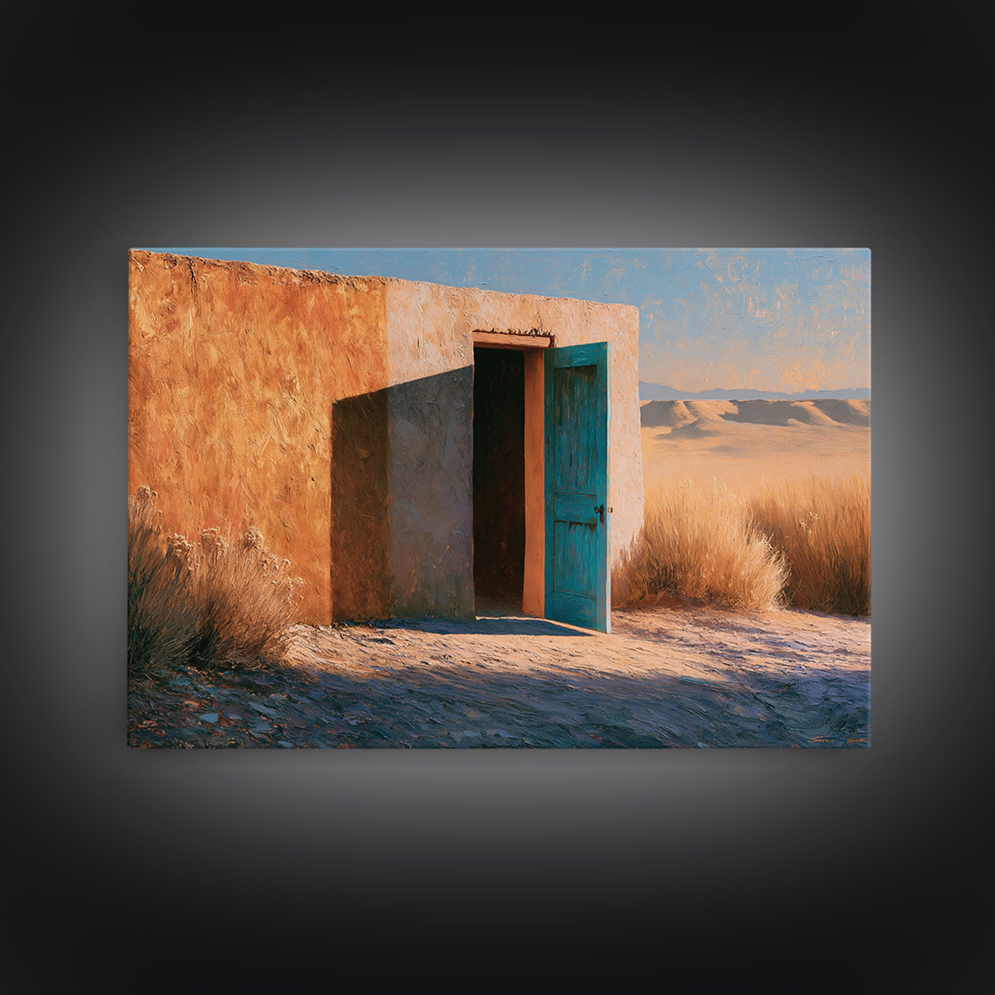 Adobe Doorway with Turquoise Blue Shadow Framed Canvas Print, Southwestern Art, Fine Art Print, Southwestern Decor, Mesa, SOU-3x2-81