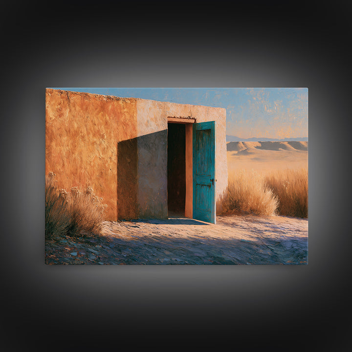 Adobe Doorway with Turquoise Blue Shadow Framed Canvas Print, Southwestern Art, Fine Art Print, Southwestern Decor, Mesa, SOU-3x2-81