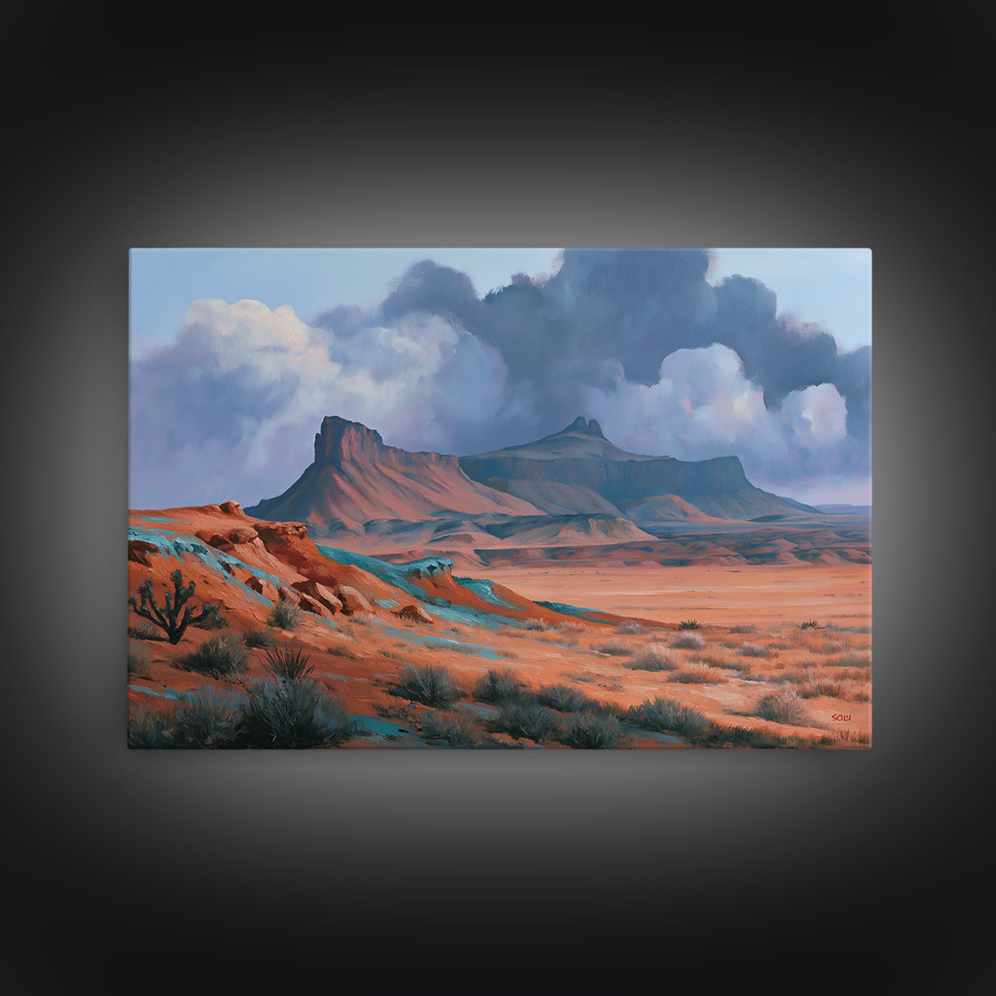 Desert Storm Clouds Canvas Print, Southwestern Art, Southwestern Decor, Oil Painting, Mesa, Boho Decor, Tapestry Wall Art, SOU-3x2-88