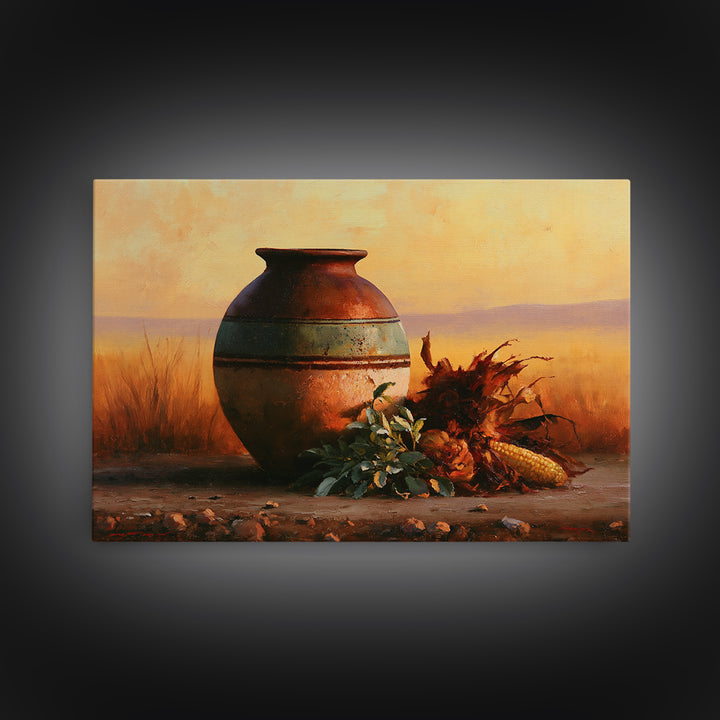 Pueblo Pottery Still Life Framed Canvas Print, Southwestern Art, Prints Wall Art, Southwestern Decor, Fine Art, Mesa, SOU-3x2-99