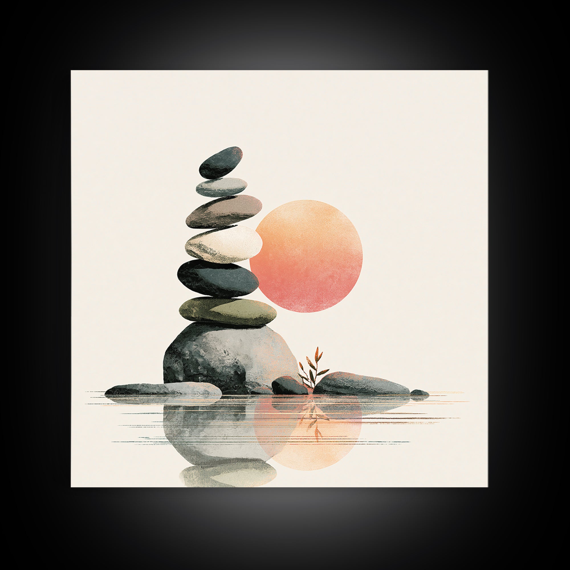 Stacked Stones Beside Calm Water Framed Canvas Print, Spa Art, Modern Decor, Spa Decor, Fine Art, Serenity, Wall Decor, SPA-1x1-1