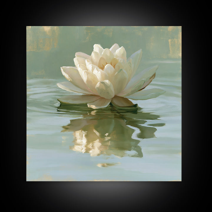 Lotus Flower Floating on Still Pond Framed Canvas Print, Spa Art, Wildlife Wall Art, Spa Decor, Serenity, Minimalist Decor, SPA-1x1-100