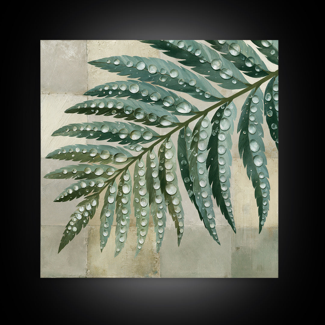 Fern Leaf Closeup Framed Canvas Print, Spa Art, Dog Wall Art, Spa Decor, Watercolor Art, Serenity, Dog Canvas, SPA-1x1-11