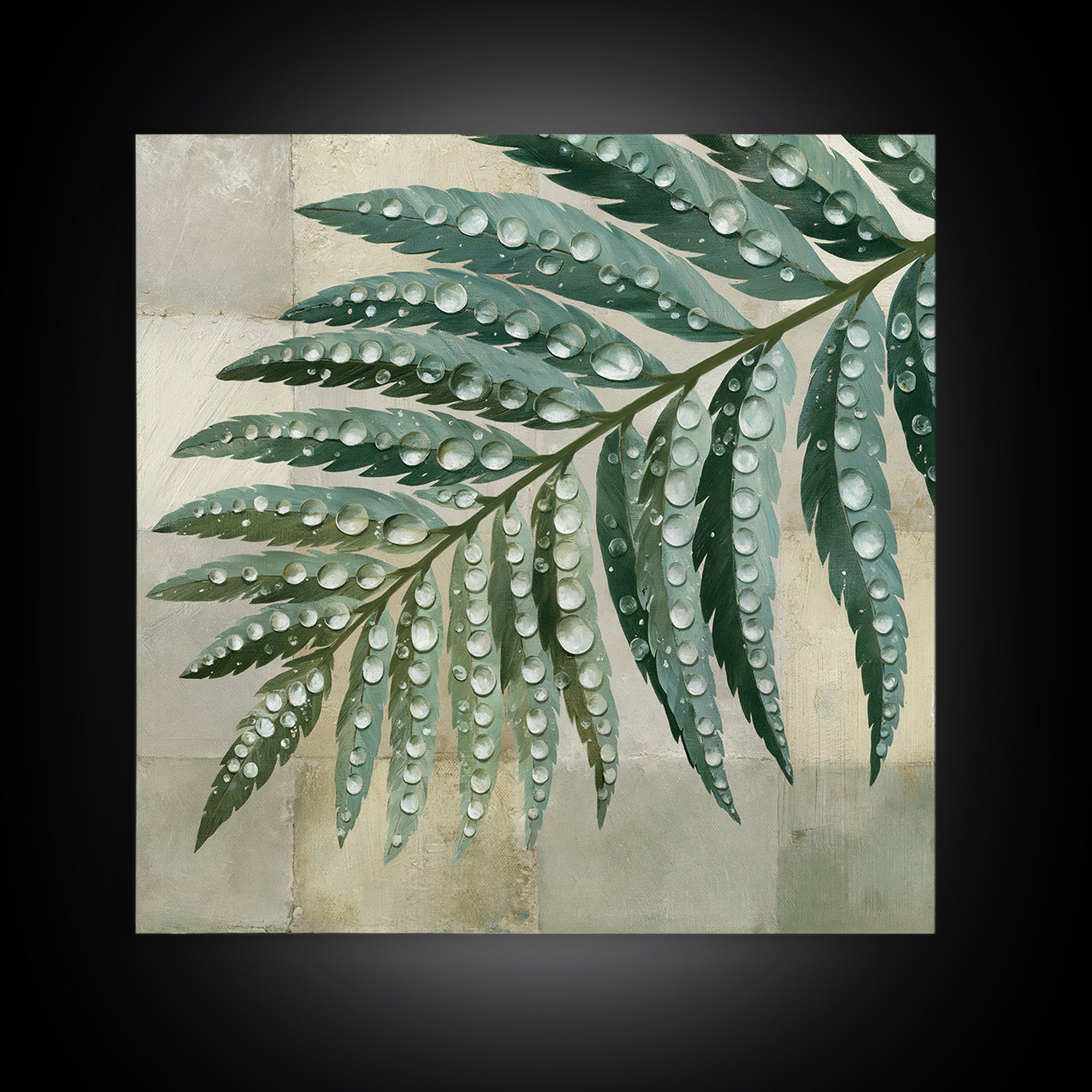 Fern Leaf Closeup Framed Canvas Print, Spa Art, Dog Wall Art, Spa Decor, Watercolor Art, Serenity, Dog Canvas, SPA-1x1-11