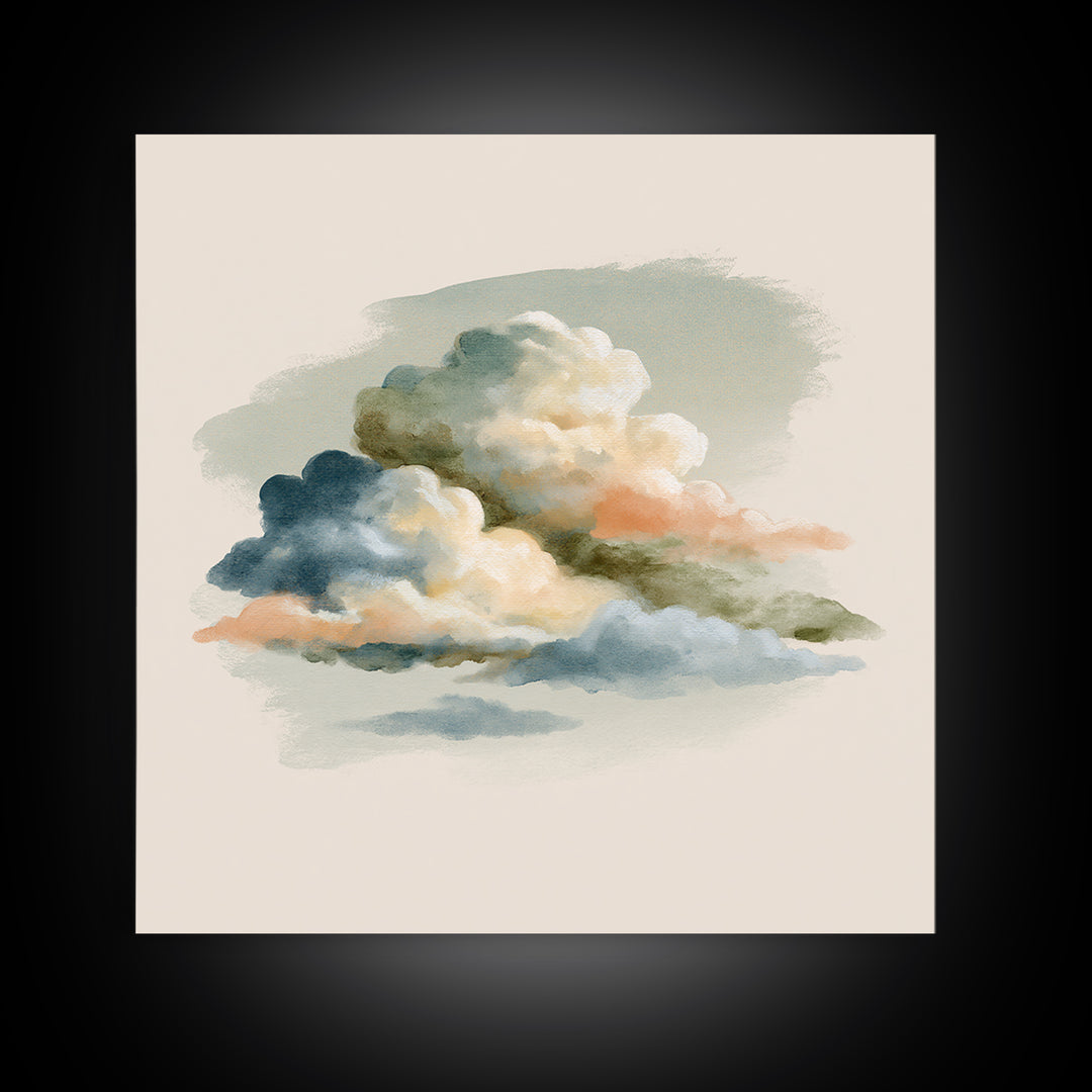 Soft Cloudscape in Cream and Sage Canvas Print, Spa Art, Wildlife Wall Art, Spa Decor, Watercolor Art, Serenity, SPA-1x1-13