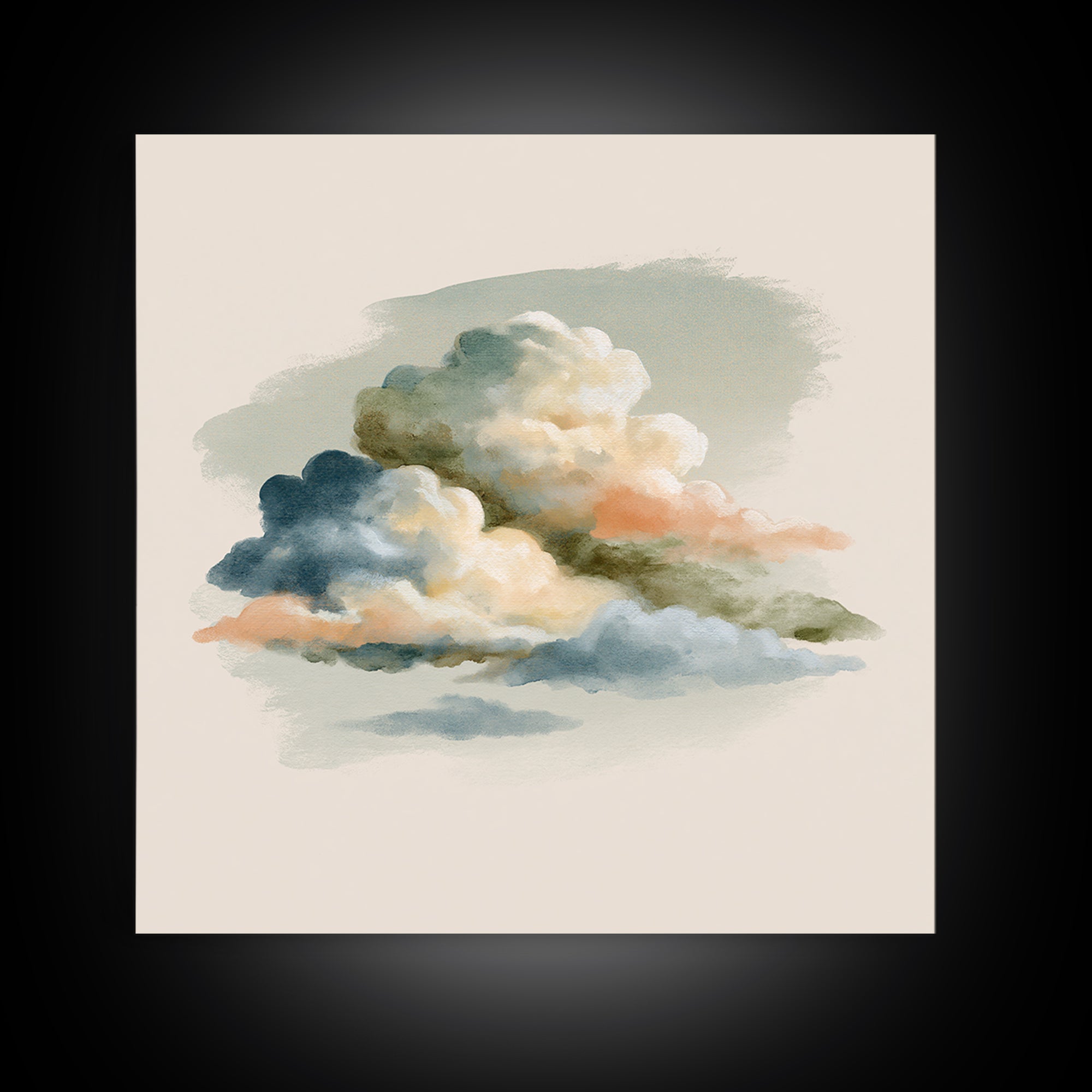 Soft Cloudscape in Cream and Sage Canvas Print, Spa Art, Wildlife Wall Art, Spa Decor, Watercolor Art, Serenity, SPA-1x1-13
