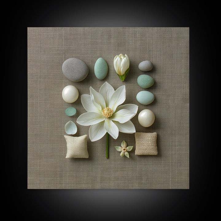 Single White Flower on Linen Ground Canvas Print, Spa Art, Gallery Decor, Spa Decor, Fine Art, Serenity, Wall Art, Home Decor, SPA-1x1-17