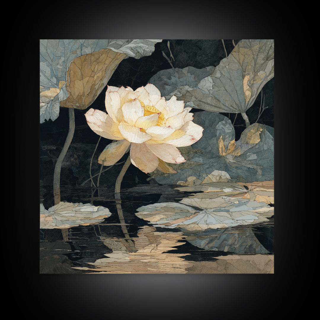 Minimal Face with Closed Eyes and Flowers Canvas Print, Spa Art, Minimalist Art, Spa Decor, Fine Art, Serenity, Tarot Card Art, SPA-1x1-19