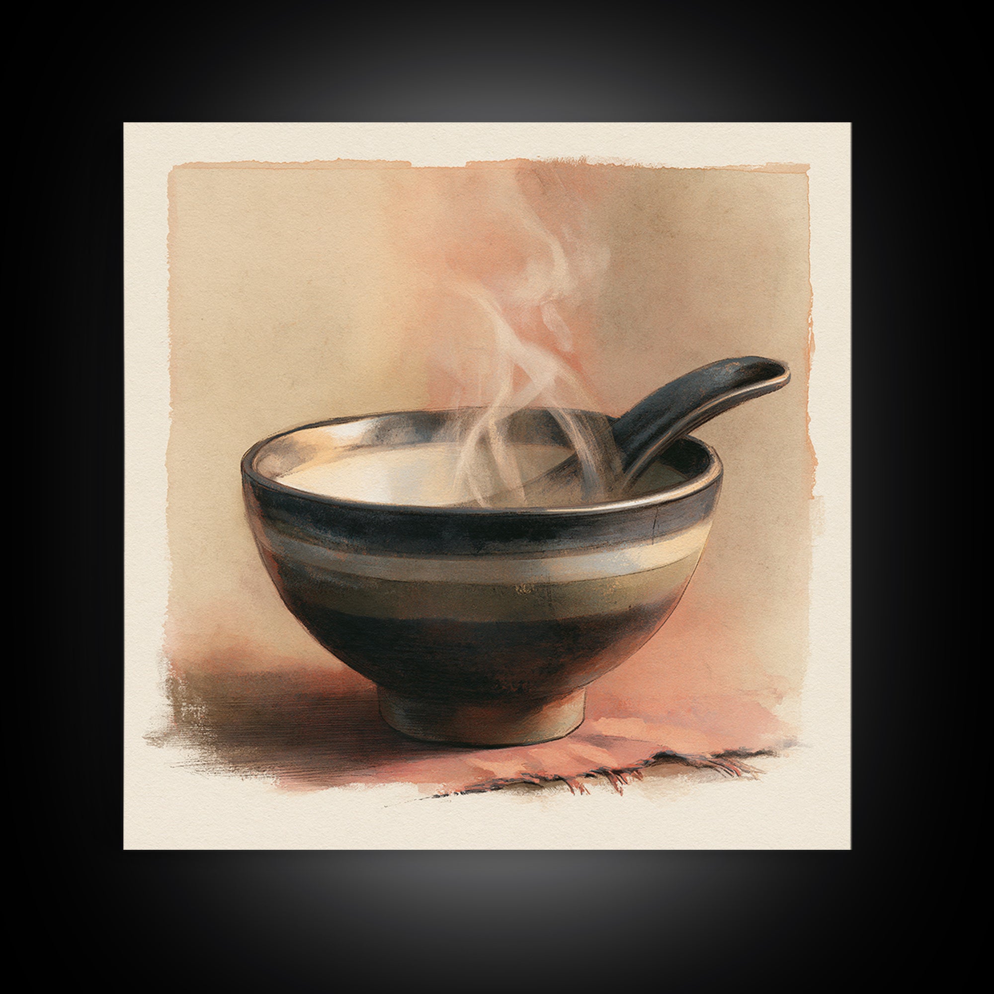 Tea Bowl and Steam Still Life Canvas Print, Spa Art, Dog Groomer Gifts, Spa Decor, Oil Painting, Serenity, Fine Art Print, SPA-1x1-22