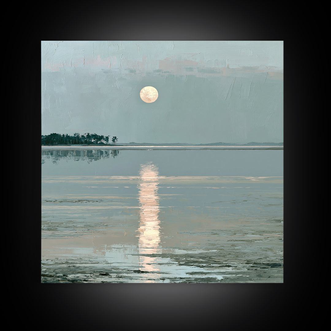 Moonlit Lake Reflection Canvas Print, Spa Art, Abstract, Spa Decor, Watercolor Art, Serenity, City Art, Spa Wall Art, SPA-1x1-23