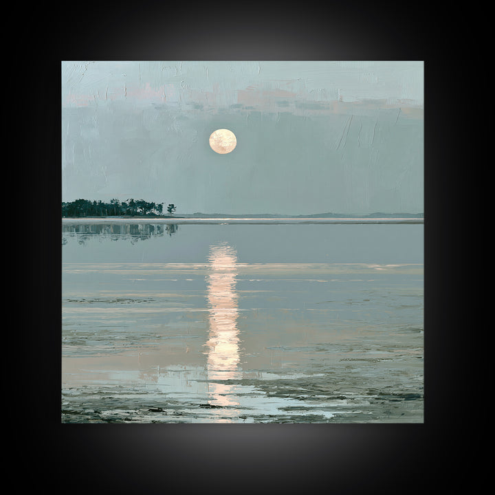 Moonlit Lake Reflection Canvas Print, Spa Art, Abstract, Spa Decor, Watercolor Art, Serenity, City Art, Spa Wall Art, SPA-1x1-23