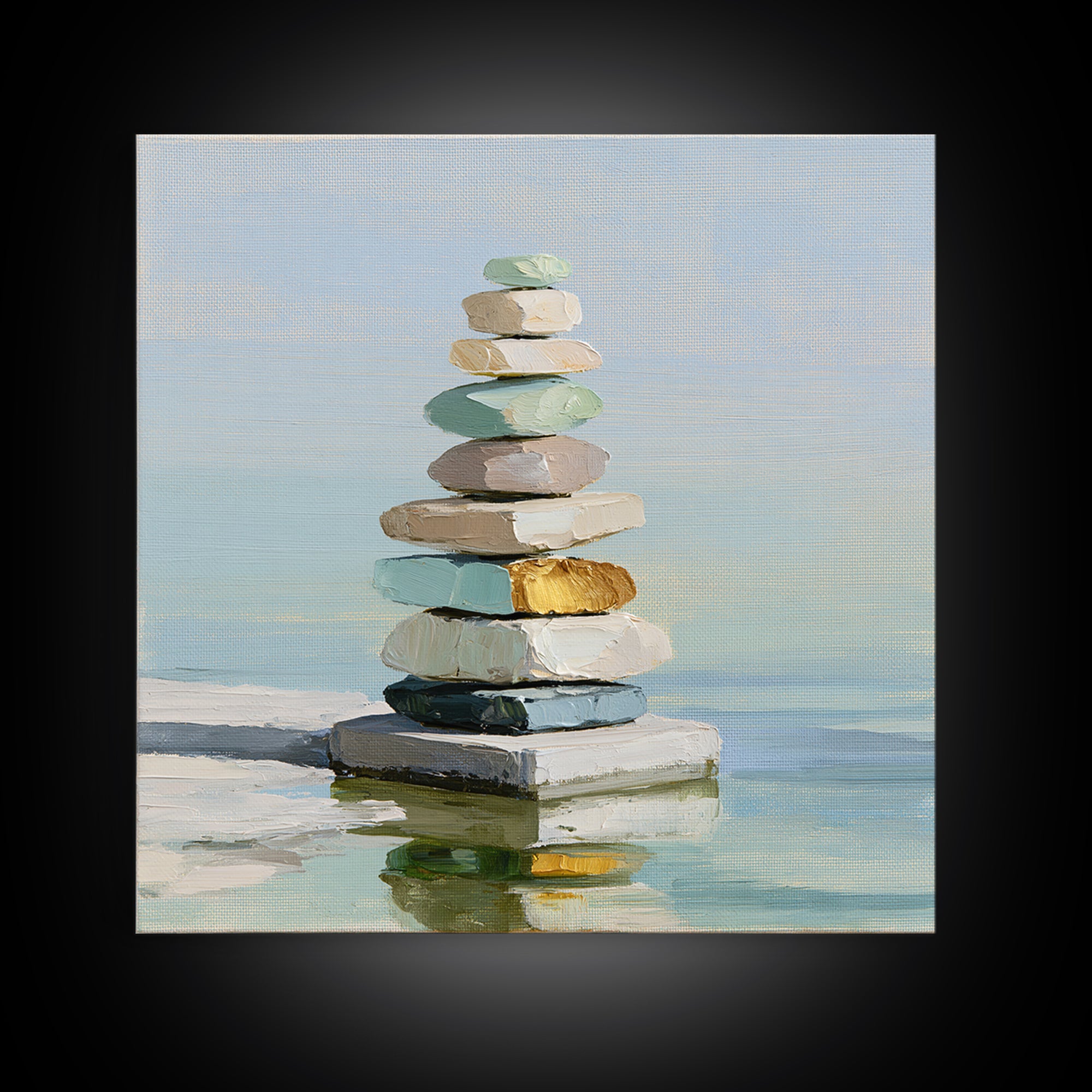Stacked Stones Beside Calm Water Canvas Print, Spa Art, Art Print, Spa Decor, Fine Art, Serenity, Botanical Art, Nature Prints, SPA-1x1-25