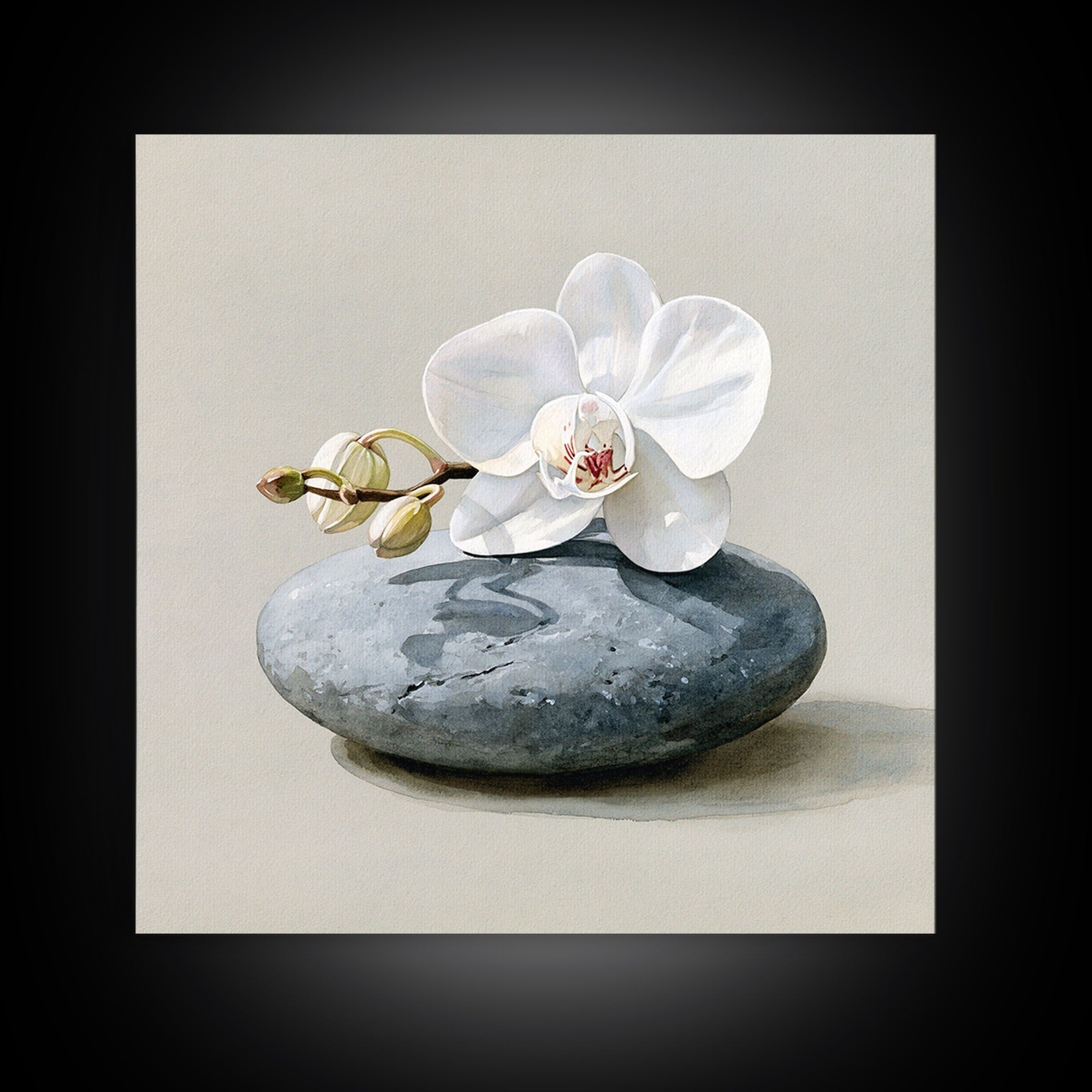 White Orchid on Smooth Gray Stone Canvas Print, Spa Art, Tarot Card Art, Spa Decor, Fine Art, Serenity, Textured Painting, SPA-1x1-26