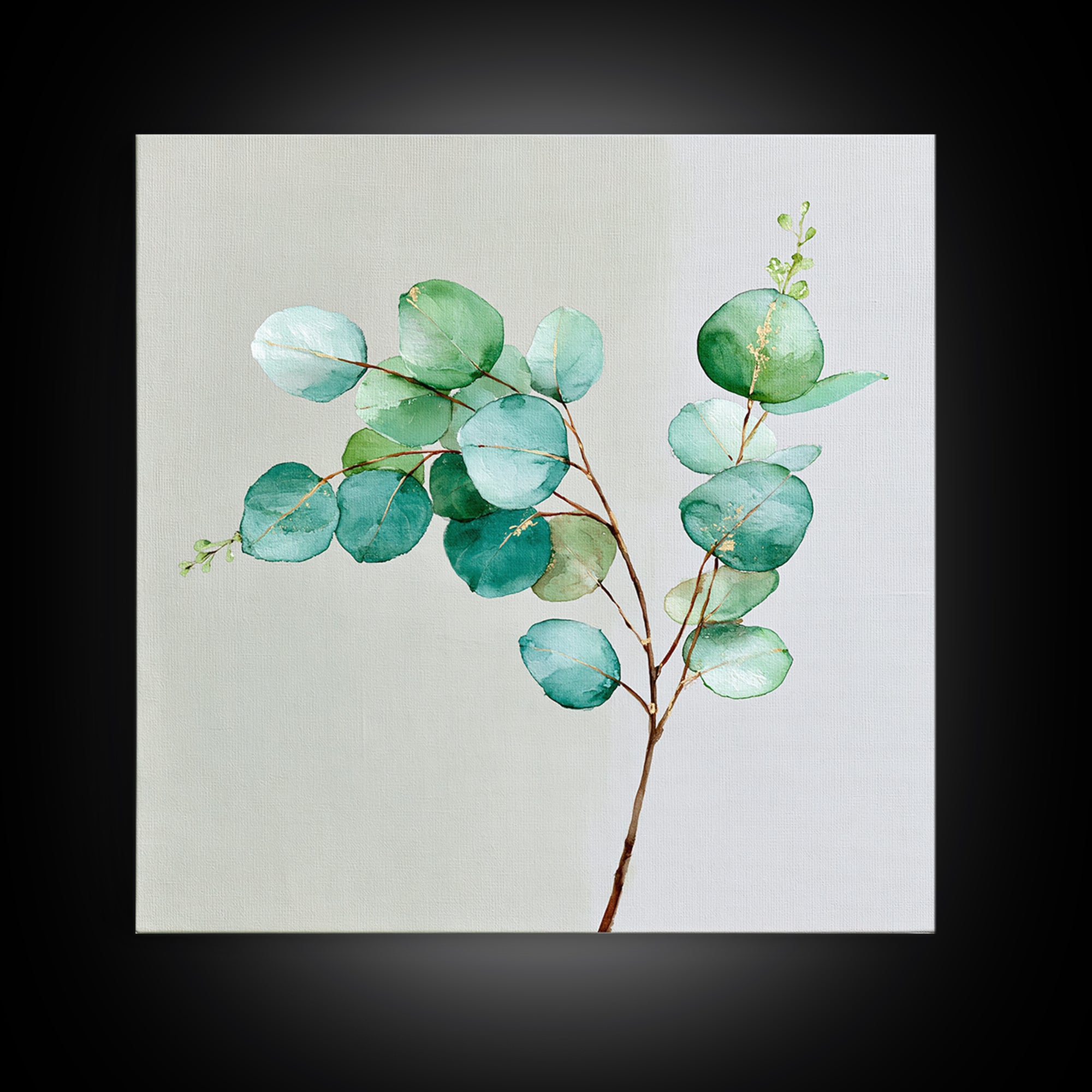 Eucalyptus Branch in Soft Green Watercolor Framed Canvas Print, Spa Art, Fine Art Photography, Spa Decor, Oil Painting, SPA-1x1-27