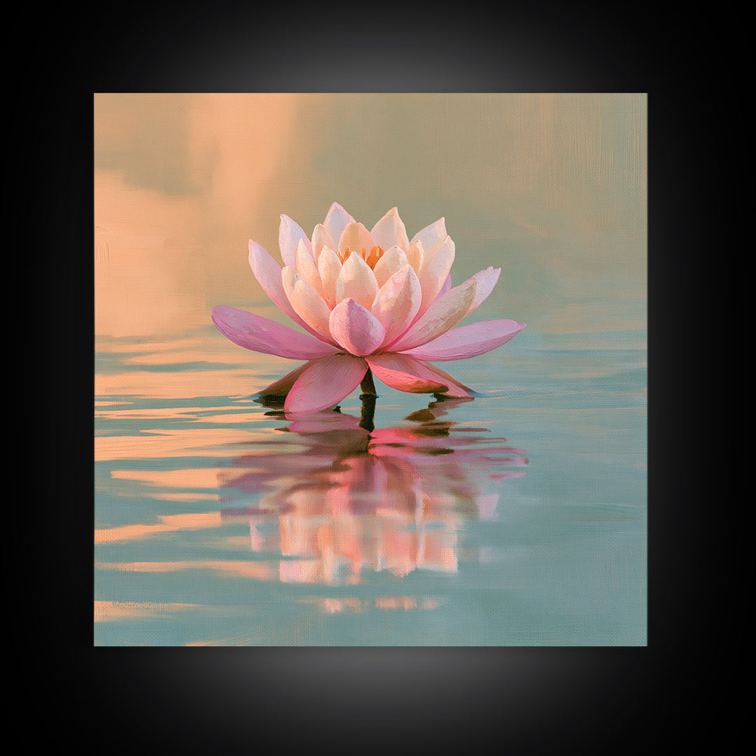 Lotus Flower Floating on Still Pond Framed Canvas Print, Spa Art, Black Woman Art, Spa Decor, Serenity, Modern Home Decor, SPA-1x1-28