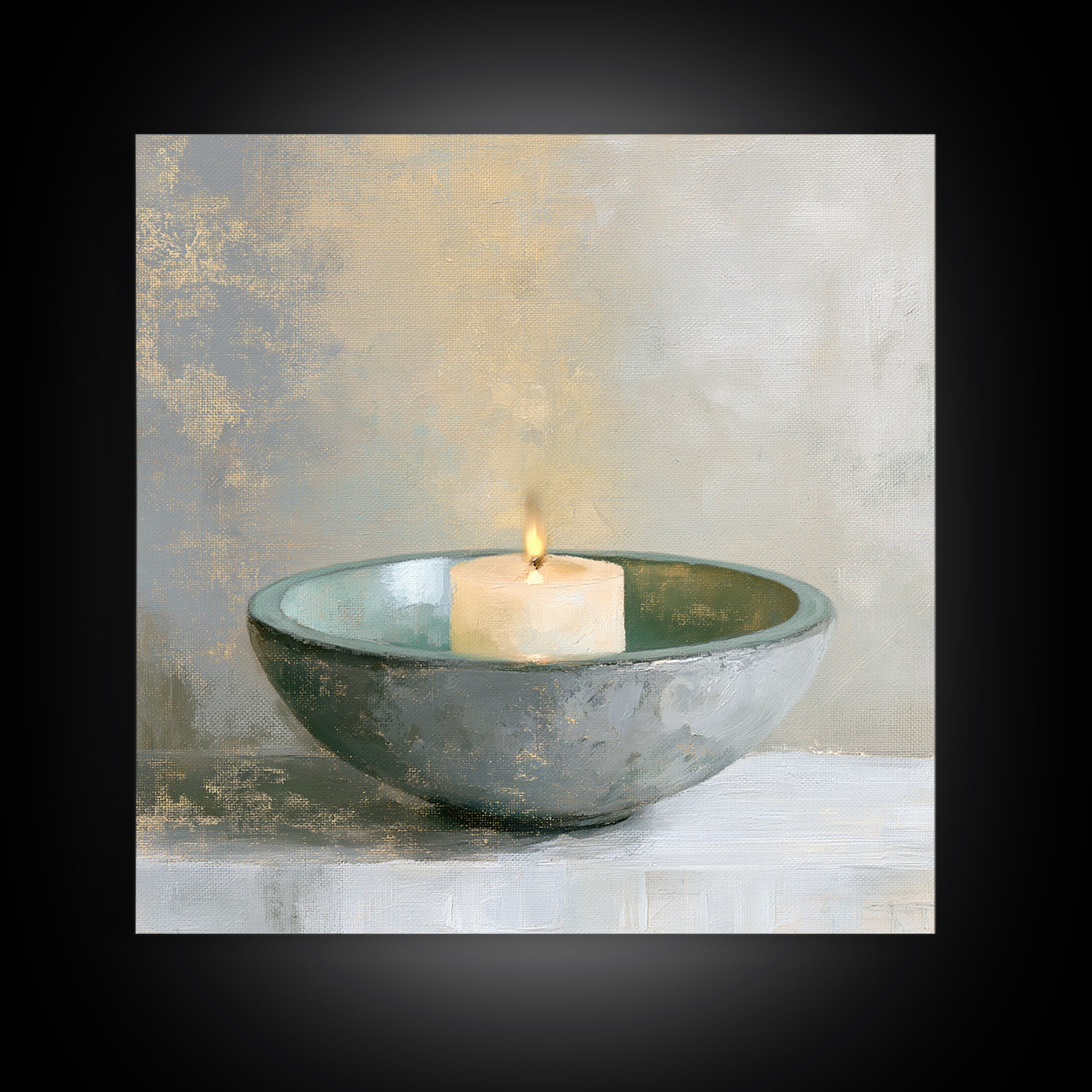 Warm Candle Flame Framed Canvas Print, Spa Art, Textured Painting, Spa Decor, Abstract Art, Serenity, Travel Poster, SPA-1x1-33