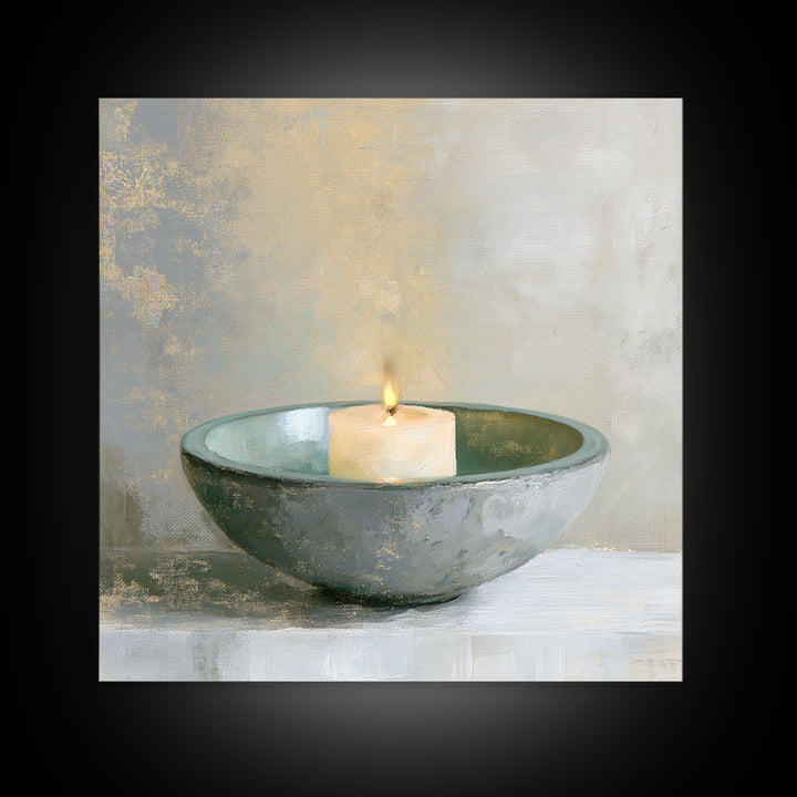 Warm Candle Flame Framed Canvas Print, Spa Art, Textured Painting, Spa Decor, Abstract Art, Serenity, Travel Poster, SPA-1x1-33
