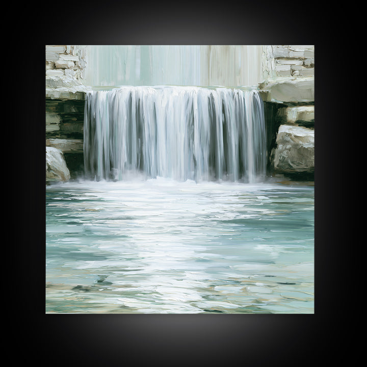 Serene Waterfall with Mist Framed Canvas Print, Spa Art, Dog Canvas, Spa Decor, Abstract Art, Serenity, Art Print, Room Decor, SPA-1x1-42