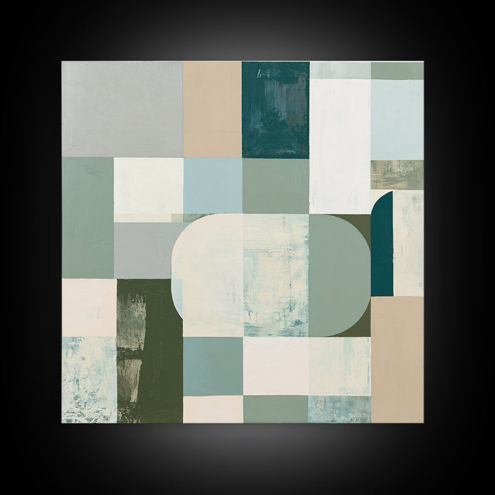 Sage and Ivory Geometric Calm Composition Canvas Print, Spa Art, Luxury Decor, Spa Decor, Abstract Art, Serenity, SPA-1x1-45