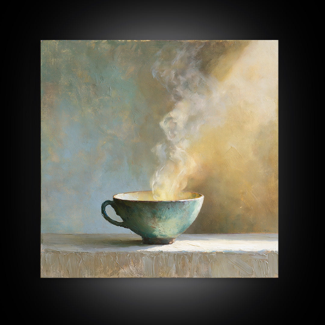 Tea Bowl and Steam Still Life Framed Canvas Print, Spa Art, Esthetician Decor, Spa Decor, Fine Art, Serenity, Room Decor, SPA-1x1-46