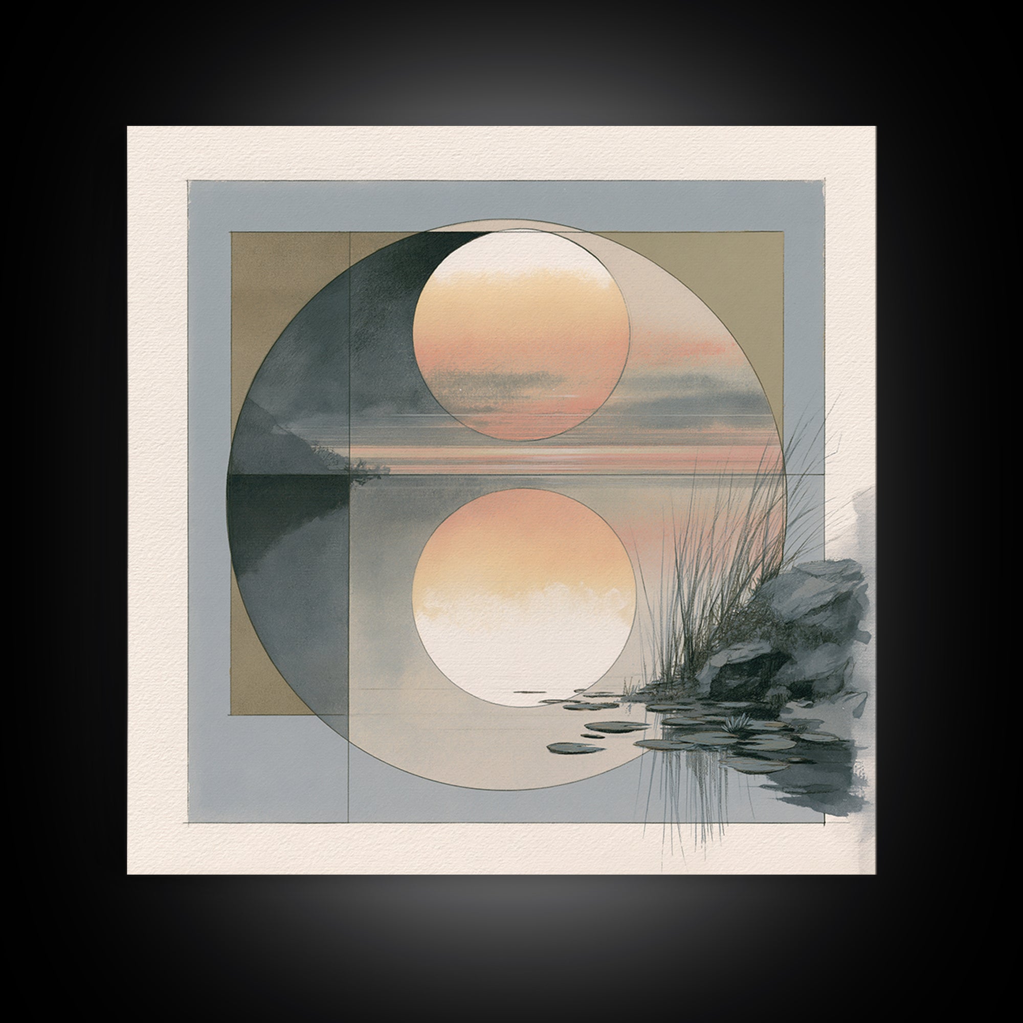 Moonlit Lake Reflection Framed Canvas Print, Spa Art, Feminine Wall Art, Spa Decor, Fine Art, Serenity, Hair Salon Wall Art, SPA-1x1-47