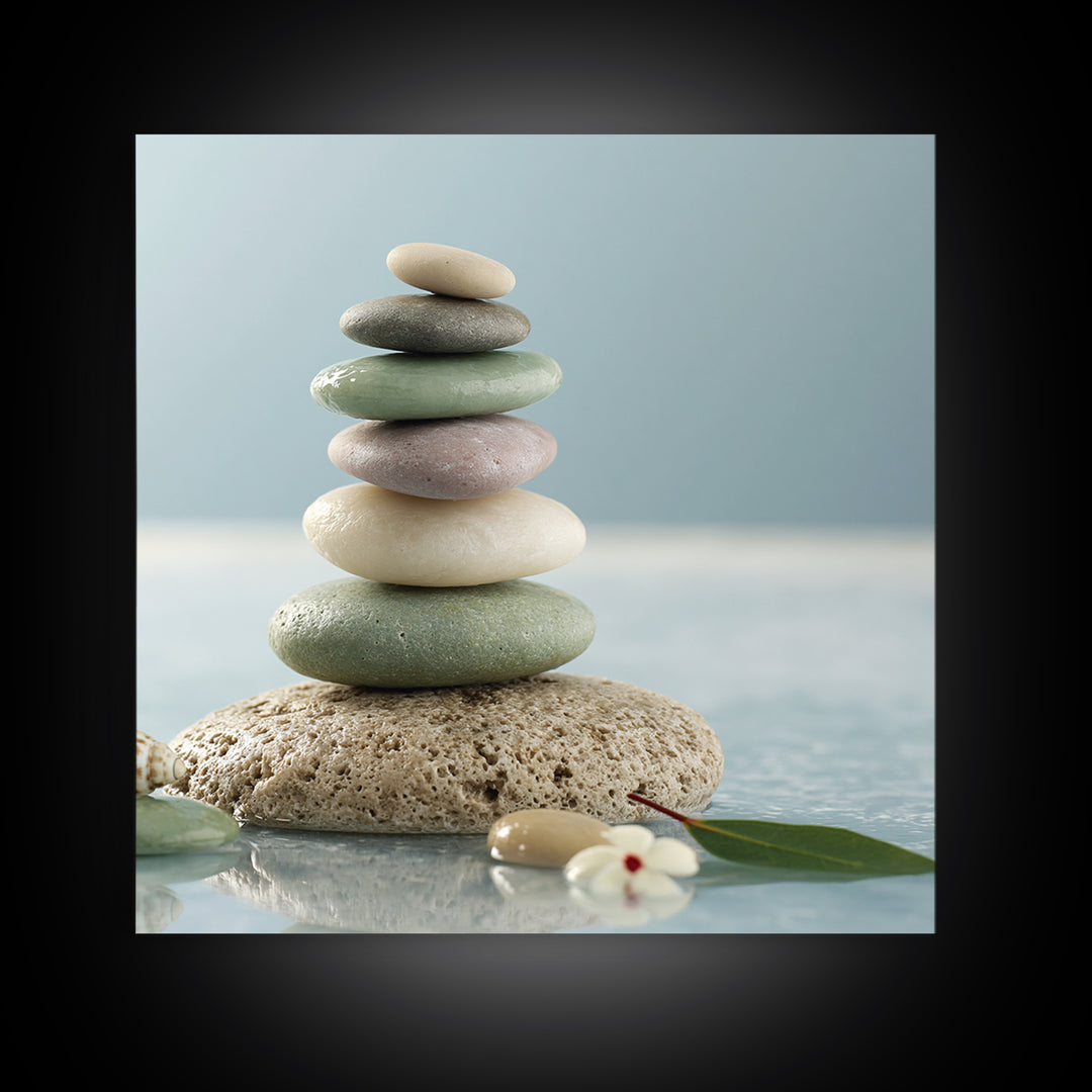 Stacked Stones Beside Calm Water Canvas Print, Spa Art, Art Print, Spa Decor, Fine Art, Serenity, Botanical Art, Nature Prints, SPA-1x1-49