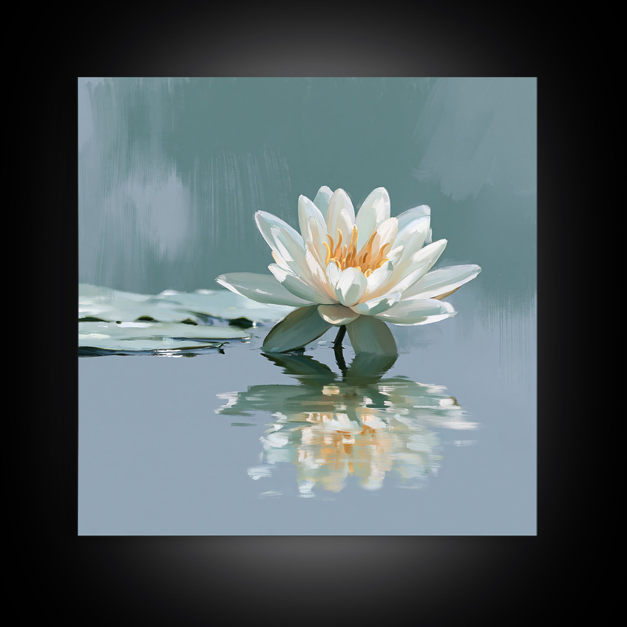 Lotus Flower Floating on Still Pond Framed Canvas Print, Spa Art, Animal Art, Spa Decor, Watercolor Art, Serenity, SPA-1x1-52