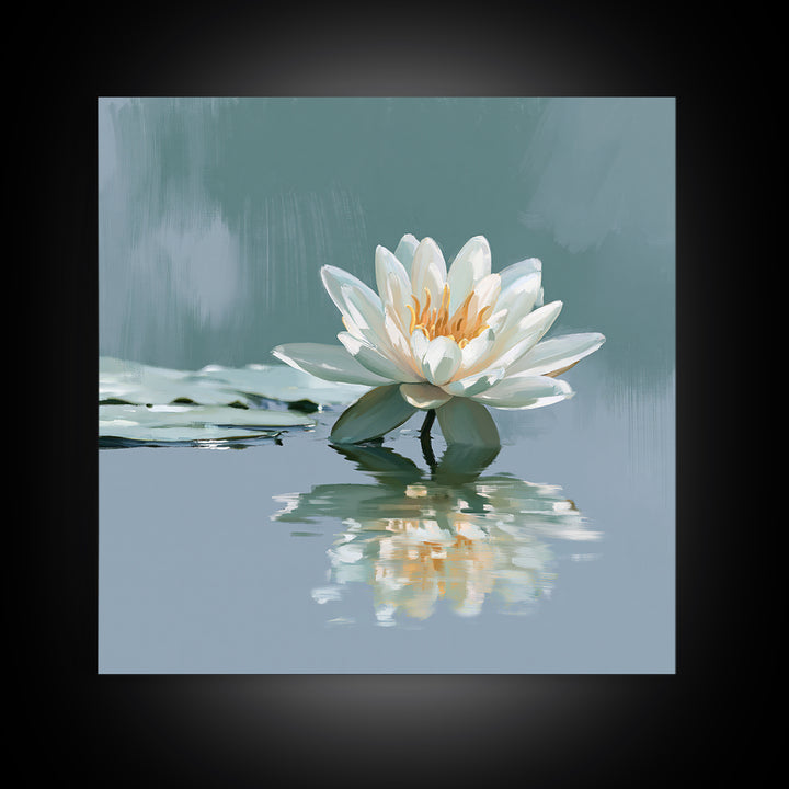 Lotus Flower Floating on Still Pond Framed Canvas Print, Spa Art, Animal Art, Spa Decor, Watercolor Art, Serenity, SPA-1x1-52