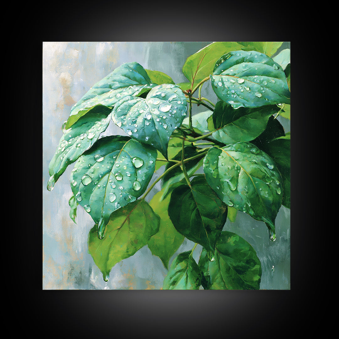 Rain on Leaves Framed Canvas Print, Spa Art, Animal Art, Spa Decor, Fine Art, Serenity, Gallery Decor, Neutral Decor, SPA-1x1-64