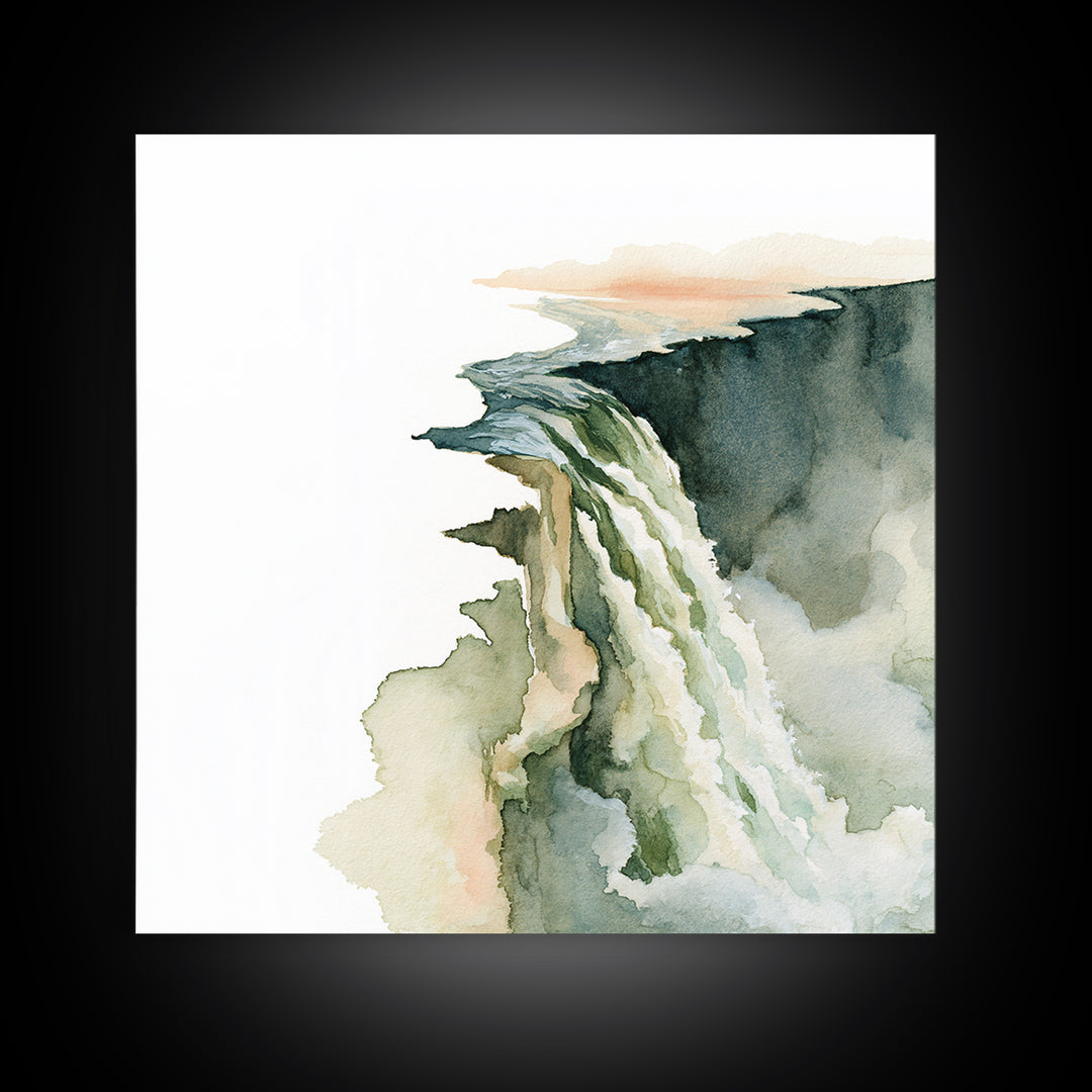 Serene Waterfall with Mist Framed Canvas Print, Spa Art, Dog Canvas, Spa Decor, Abstract Art, Serenity, Art Print, Room Decor, SPA-1x1-66