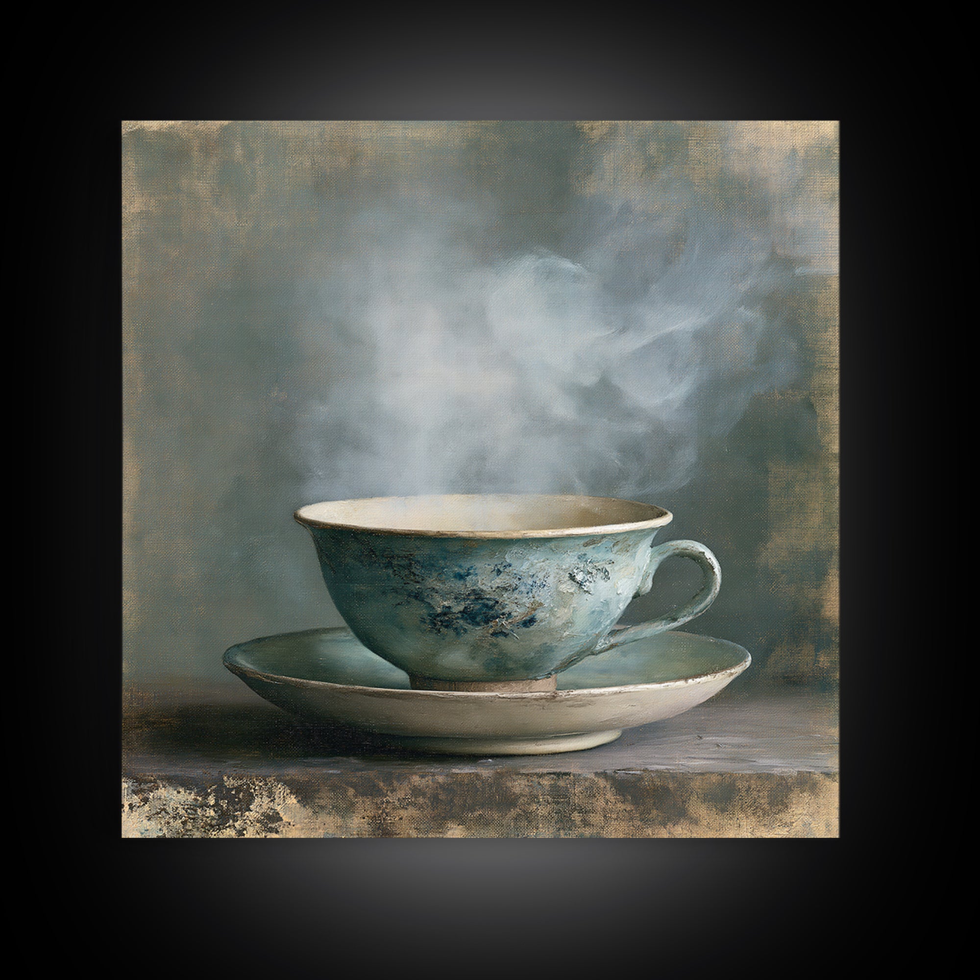 Tea Bowl and Steam Still Life Framed Canvas Print, Spa Art, Esthetician Decor, Spa Decor, Fine Art, Serenity, Room Decor, SPA-1x1-70