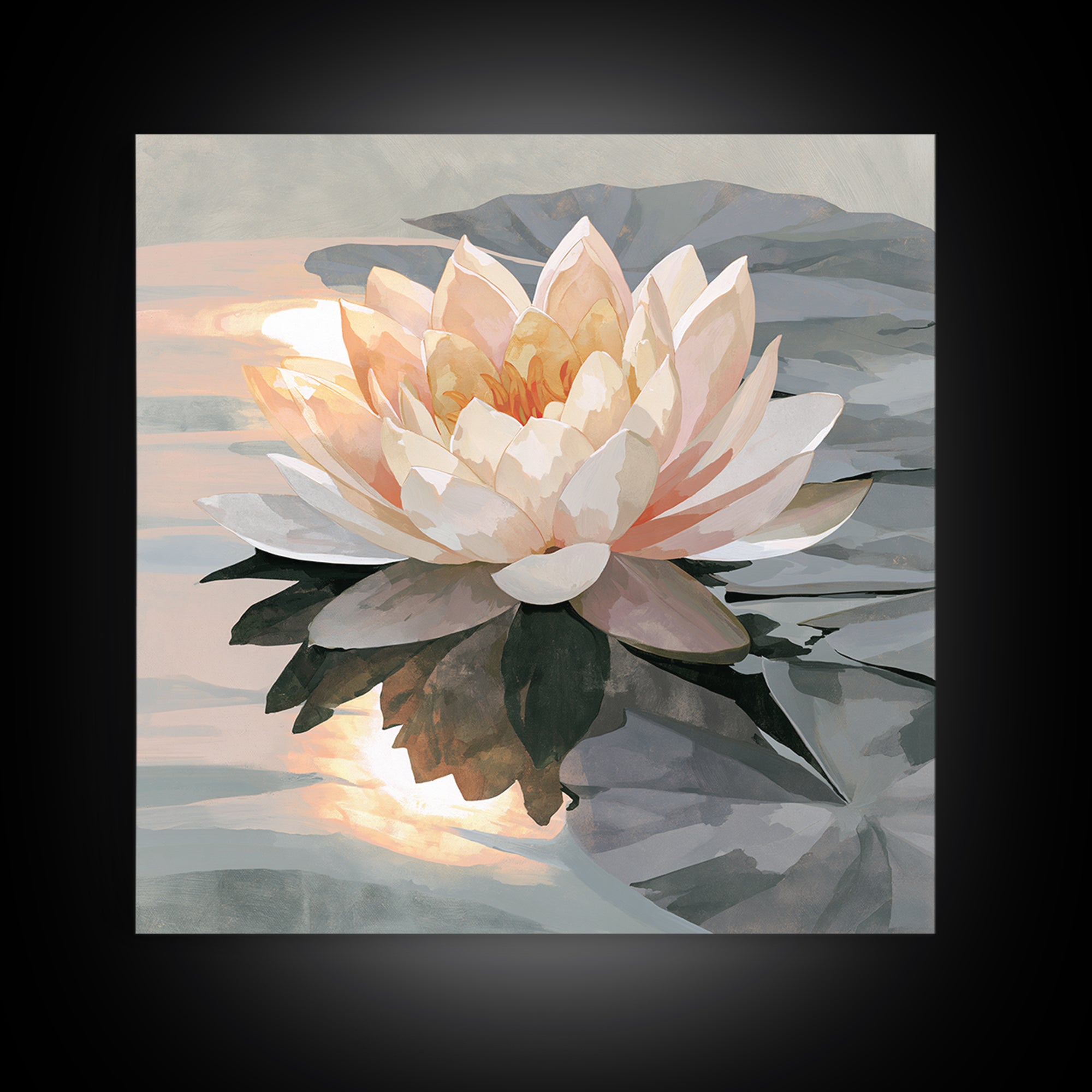 Lotus Flower Floating on Still Pond Canvas Print, Spa Art, Spa Wall Art, Spa Decor, Watercolor Art, Serenity, SPA-1x1-76