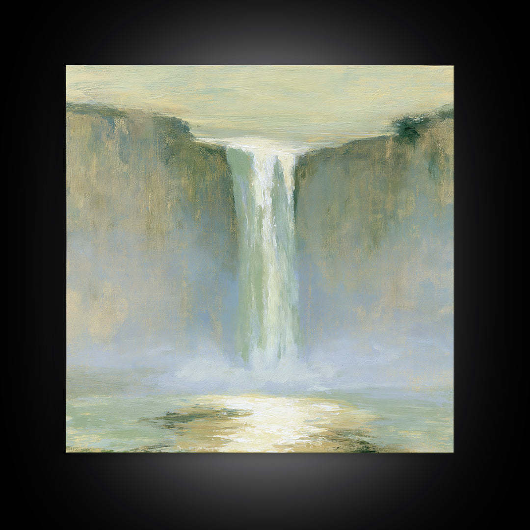 Serene Waterfall with Mist Canvas Print, Spa Art, Neutral Decor, Spa Decor, Fine Art, Serenity, Home Decor, Wall Decor, SPA-1x1-90