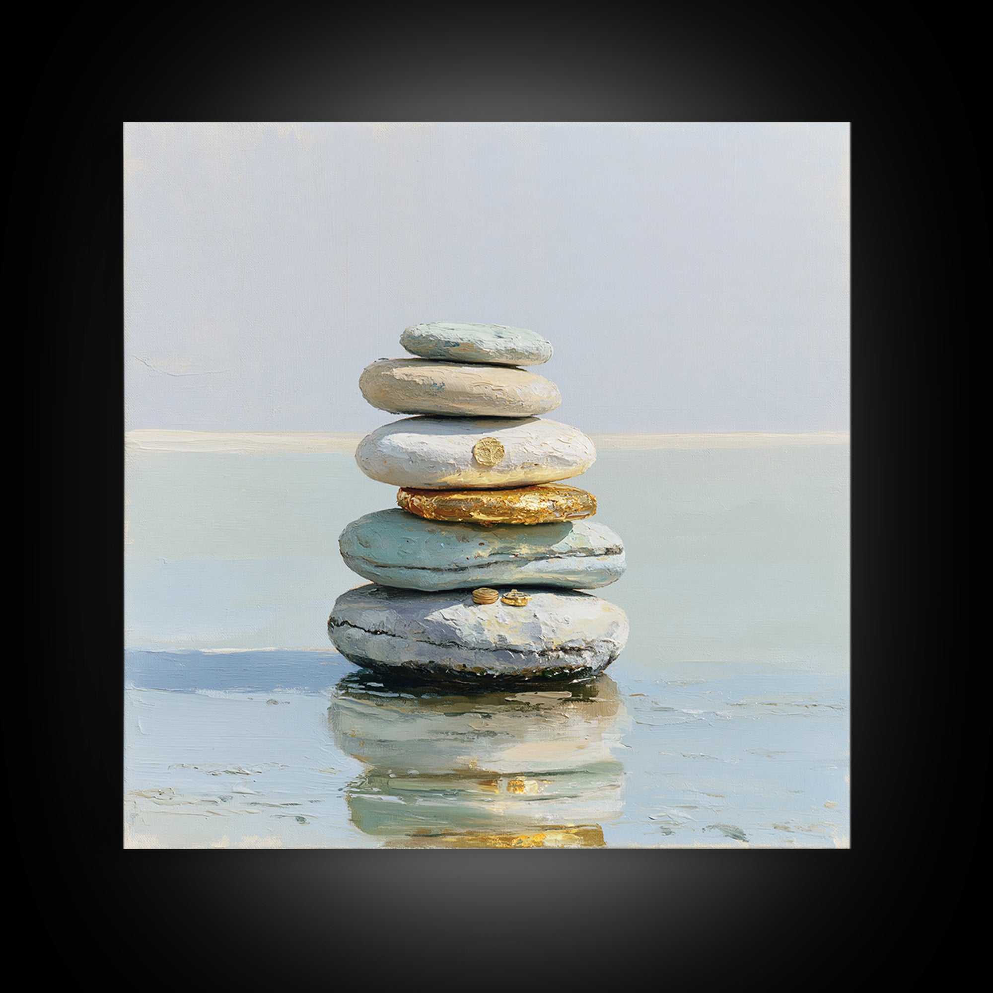 Stacked Stones Beside Calm Water Canvas Print, Spa Art, Black Woman Art, Spa Decor, Oil Painting, Serenity, Modern Home Decor, SPA-1x1-97