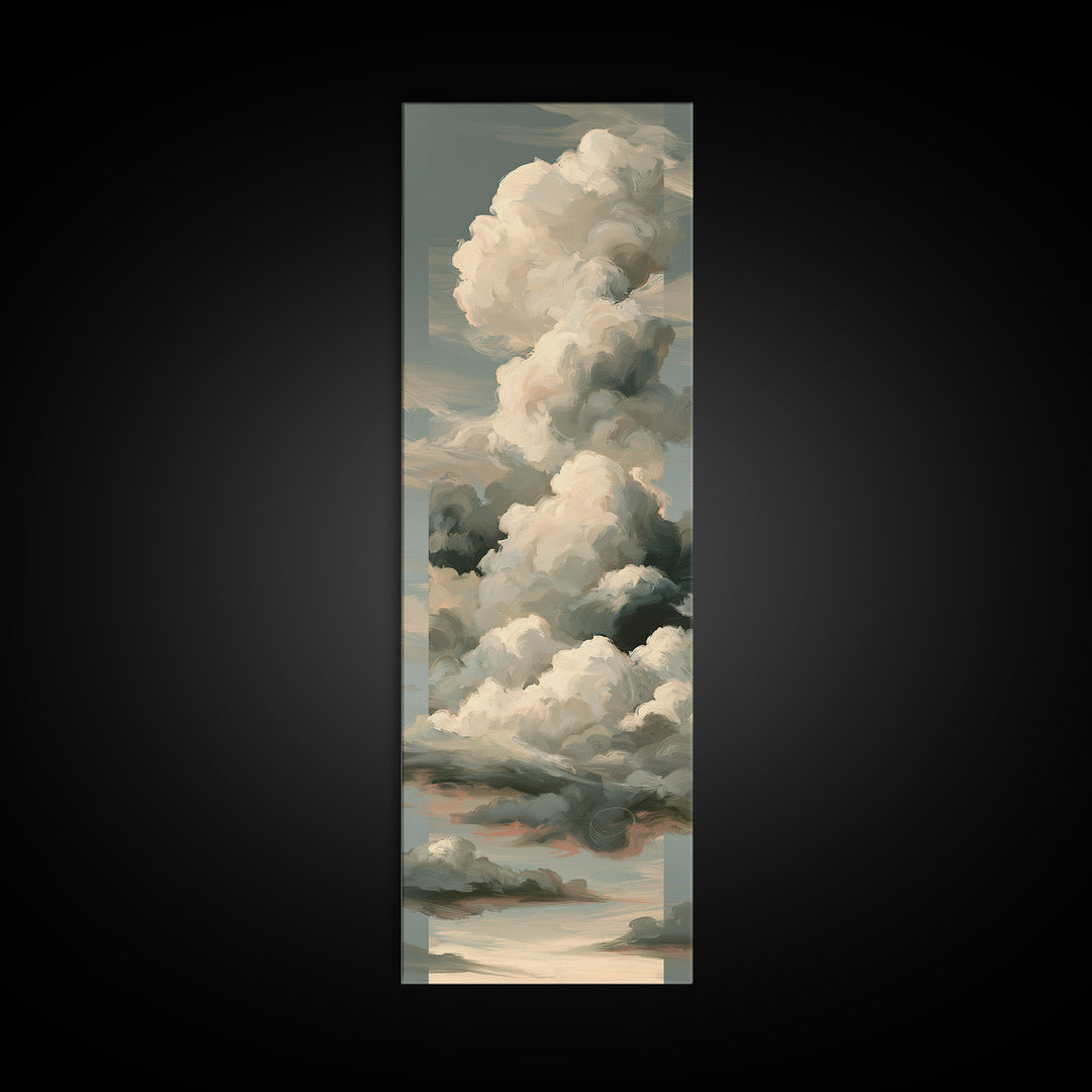 Soft Cloudscape in Cream and Sage Canvas Print, Spa Art, Wildlife Wall Art, Spa Decor, Watercolor Art, Serenity, SPA-1x3-1