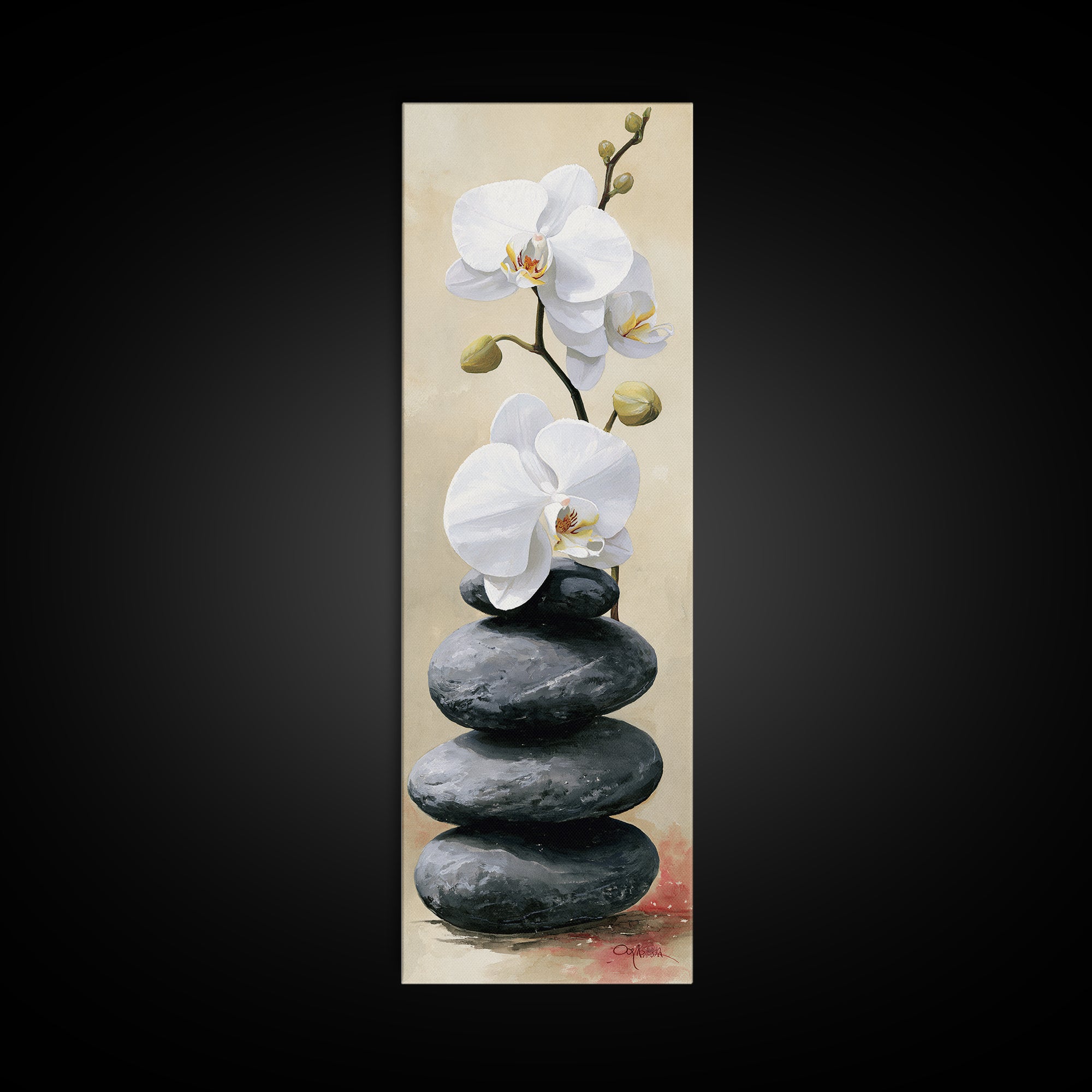 White Orchid on Smooth Gray Stone Canvas Print, Spa Art, Gallery Decor, Spa Decor, Fine Art, Serenity, Wall Art, Home Decor, SPA-1x3-14