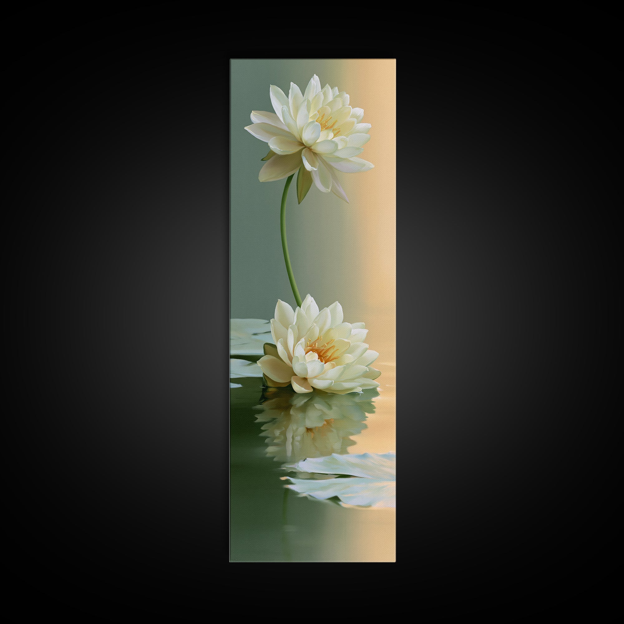 Lotus Flower Floating on Still Pond Canvas Print, Spa Art, Home Decor, Spa Decor, Serenity, Dog Wall Art, Abstract Print, SPA-1x3-16