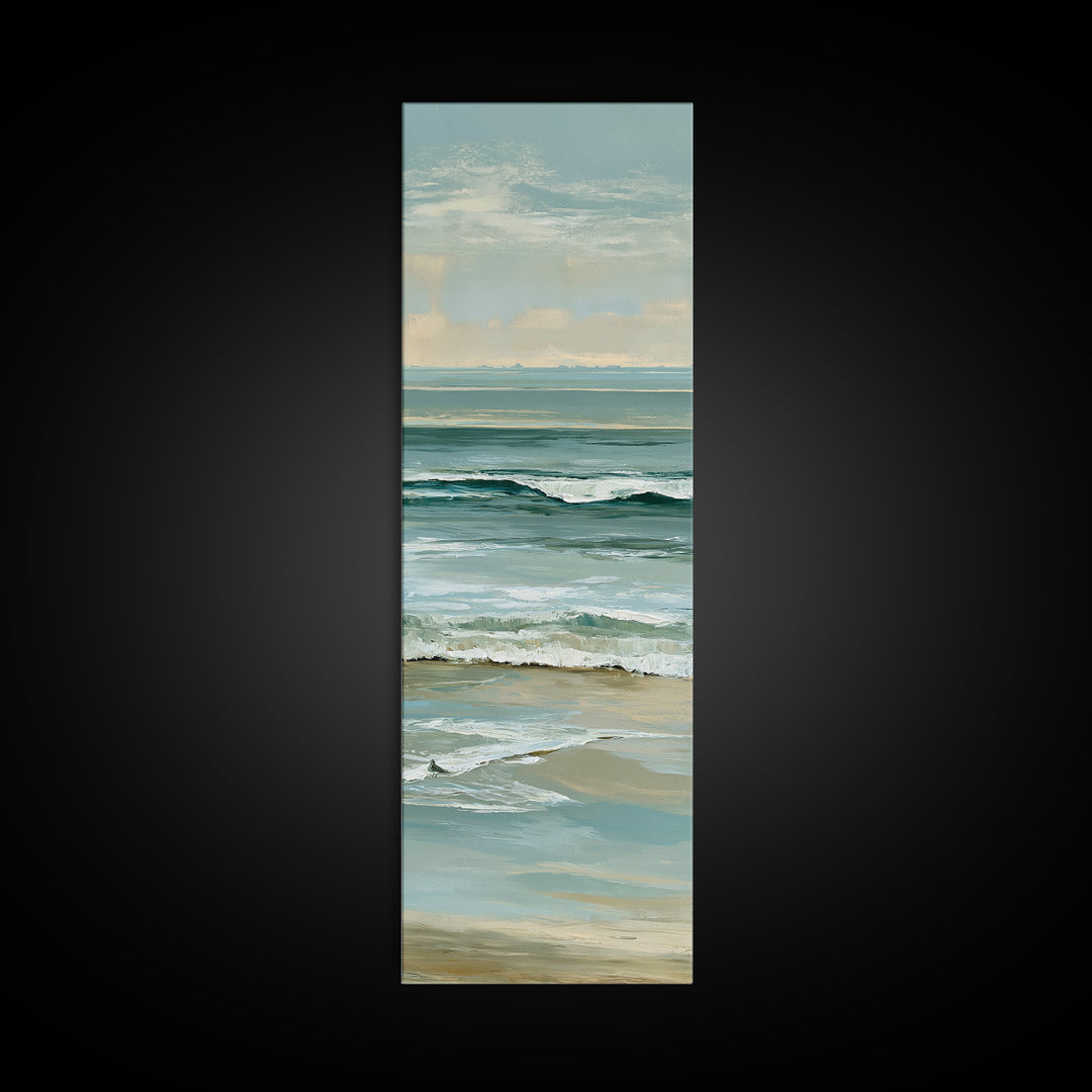 Coastal Horizon in Muted Spa Blues Canvas Print, Spa Art, Esthetician Decor, Spa Decor, Oil Painting, Serenity, Room Decor, SPA-1x3-22