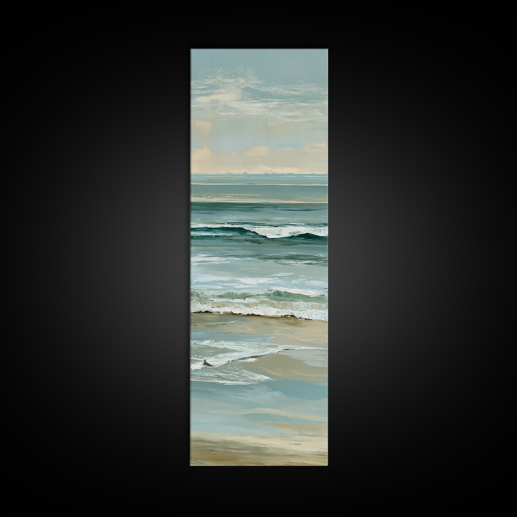 Coastal Horizon in Muted Spa Blues Canvas Print, Spa Art, Esthetician Decor, Spa Decor, Oil Painting, Serenity, Room Decor, SPA-1x3-22