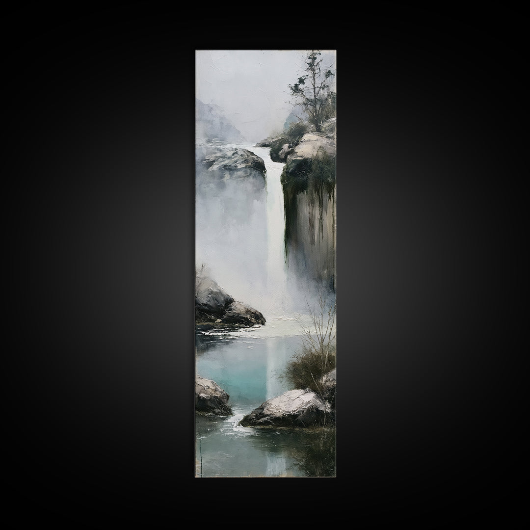 Serene Waterfall with Mist Framed Canvas Print, Spa Art, Hair Salon Wall Art, Spa Decor, Oil Painting, Serenity, SPA-1x3-30
