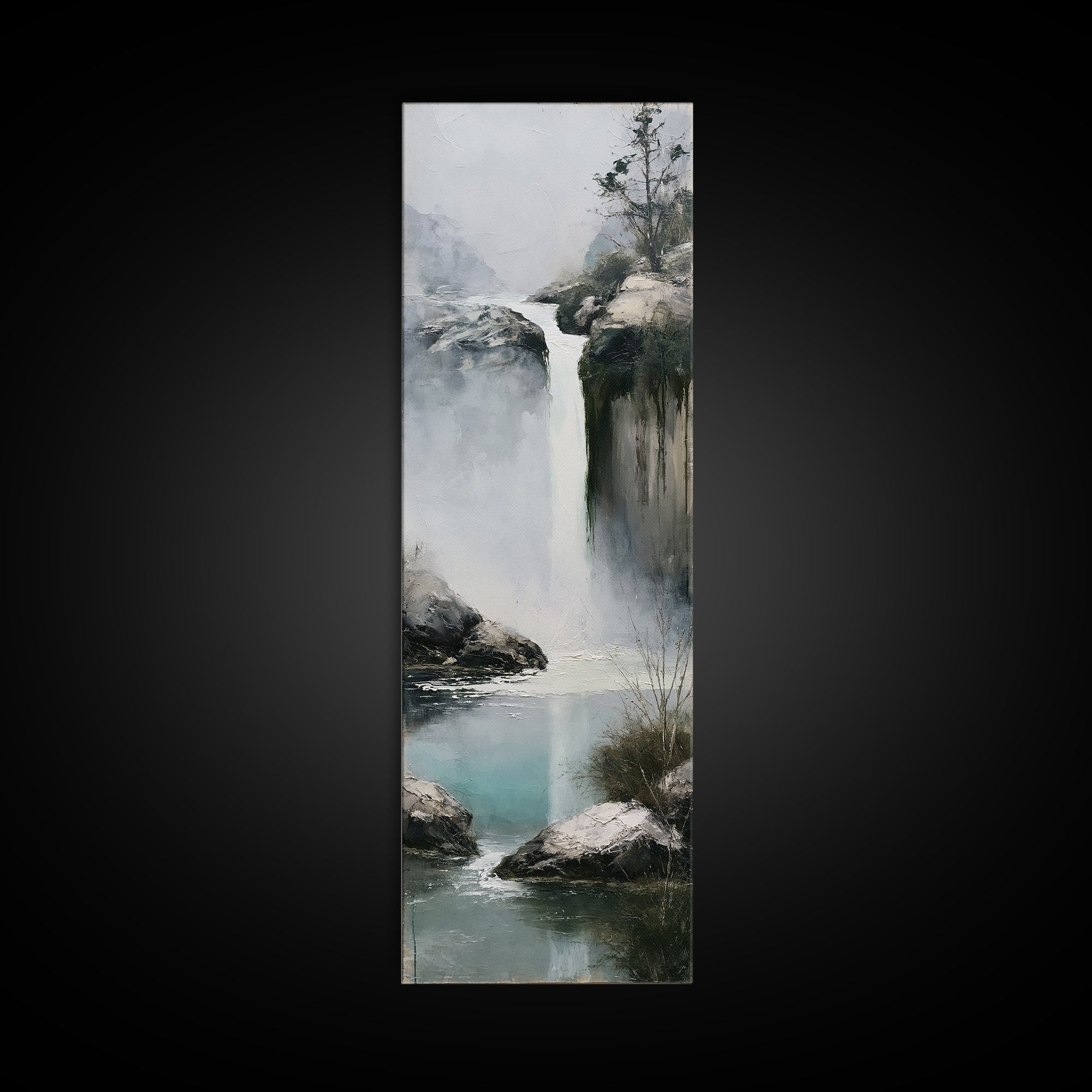Serene Waterfall with Mist Framed Canvas Print, Spa Art, Hair Salon Wall Art, Spa Decor, Oil Painting, Serenity, SPA-1x3-30