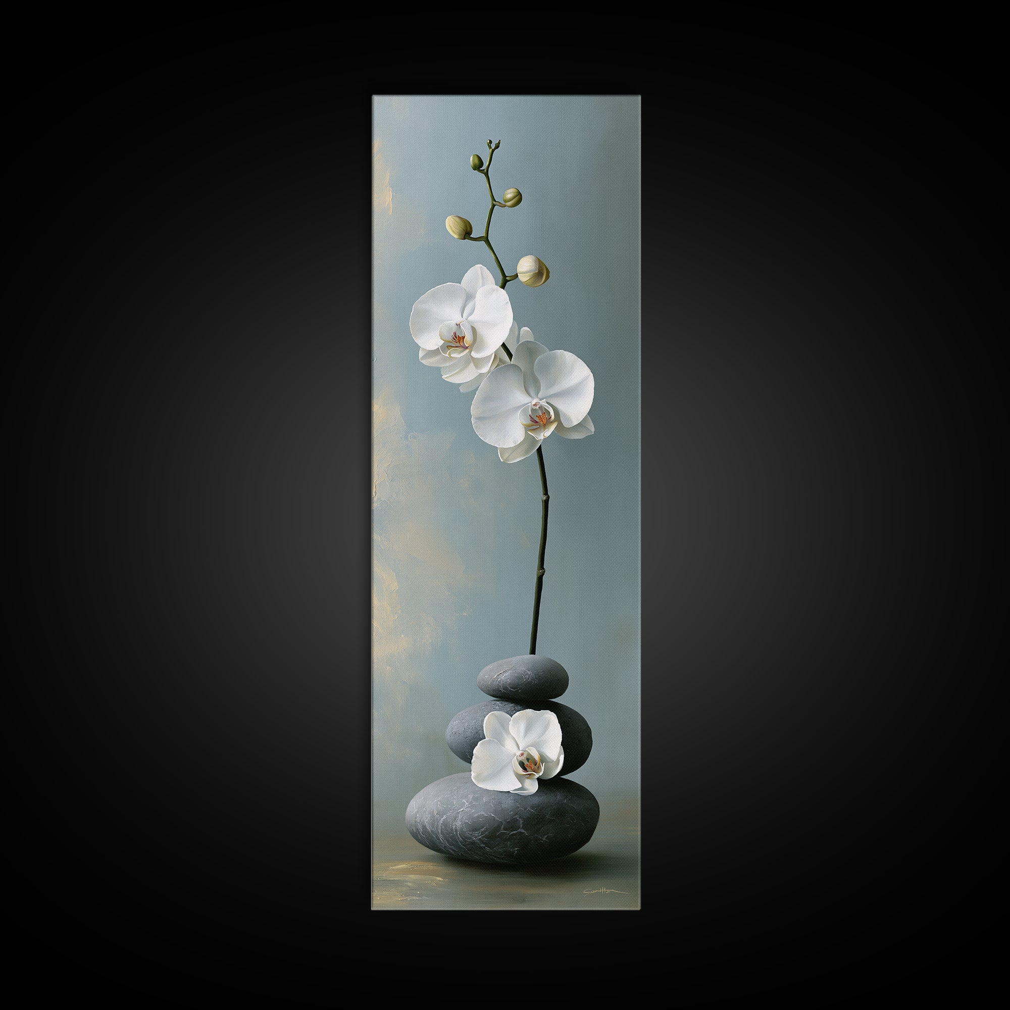 White Orchid on Smooth Gray Stone Canvas Print, Spa Art, Gallery Decor, Spa Decor, Fine Art, Serenity, Wall Art, Home Decor, SPA-1x3-38
