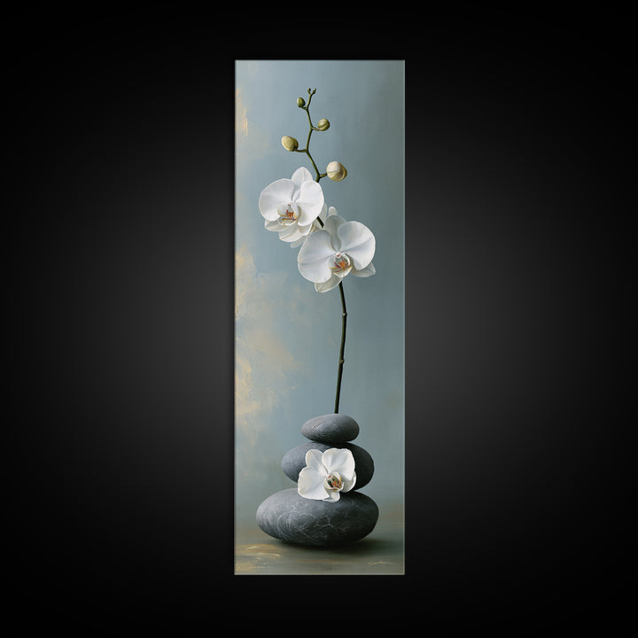 White Orchid on Smooth Gray Stone Canvas Print, Spa Art, Gallery Decor, Spa Decor, Fine Art, Serenity, Wall Art, Home Decor, SPA-1x3-38