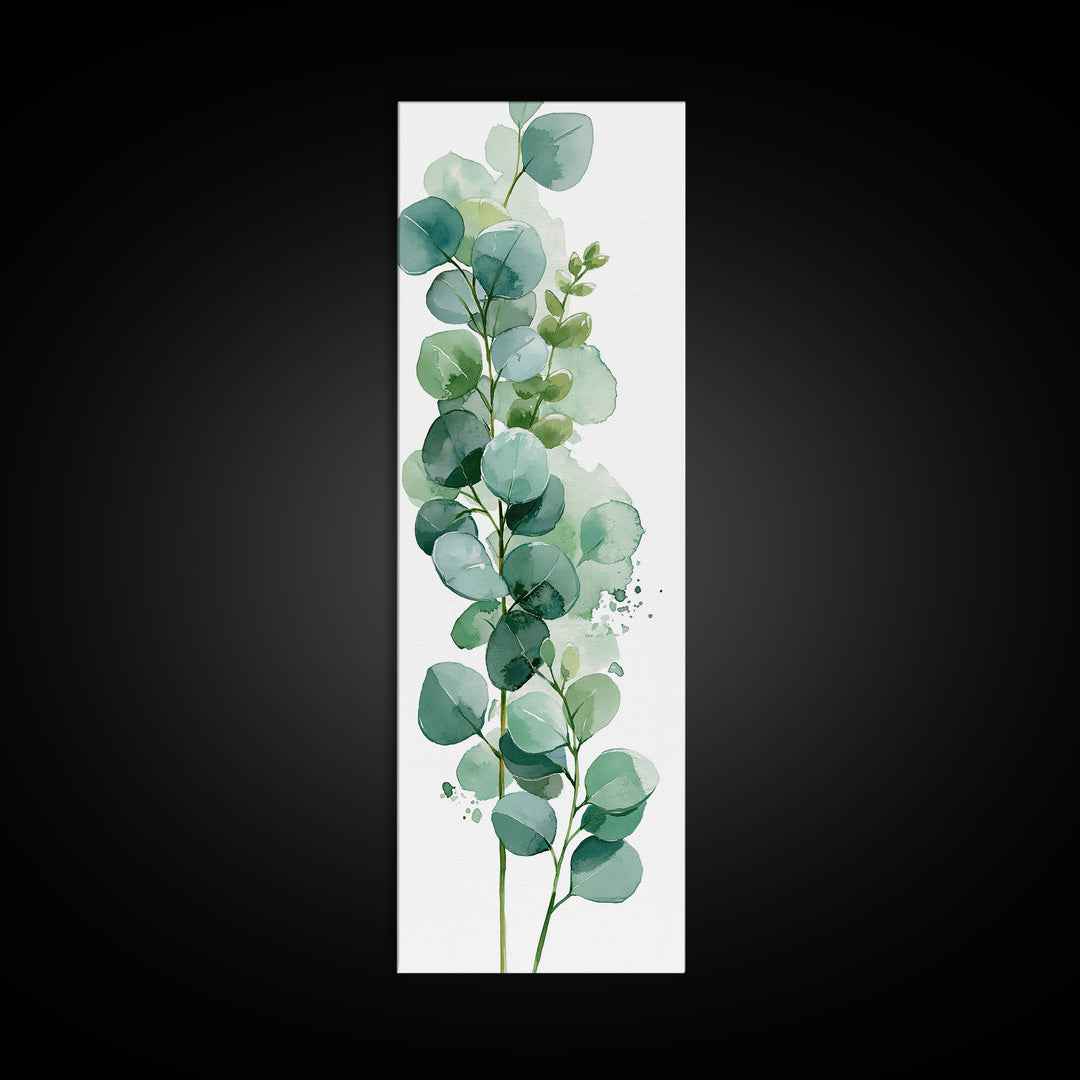 Eucalyptus Branch in Soft Green Watercolor Canvas Print, Spa Art, Fine Art Photography, Spa Decor, Oil Painting, Serenity, SPA-1x3-39