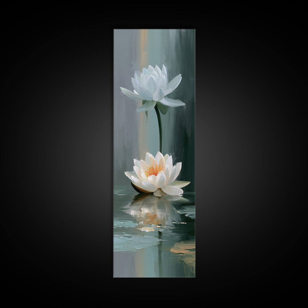 Lotus Flower Floating on Still Pond Canvas Print, Spa Art, Spa, Spa Decor, Oil Painting, Serenity, Teen Girl Room Decor, SPA-1x3-40