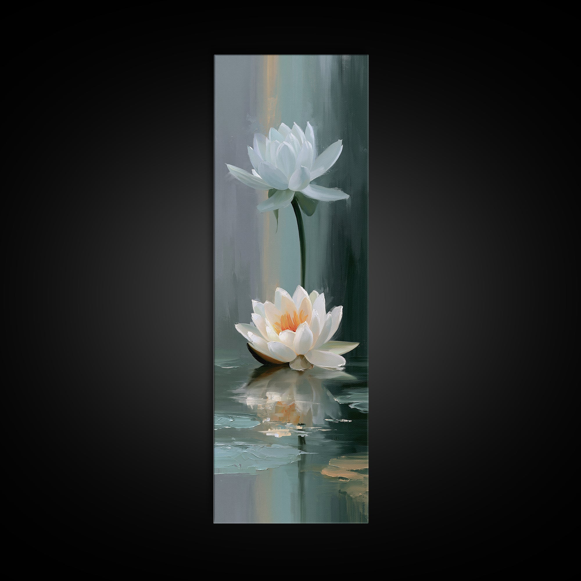 Lotus Flower Floating on Still Pond Canvas Print, Spa Art, Spa, Spa Decor, Oil Painting, Serenity, Teen Girl Room Decor, SPA-1x3-40